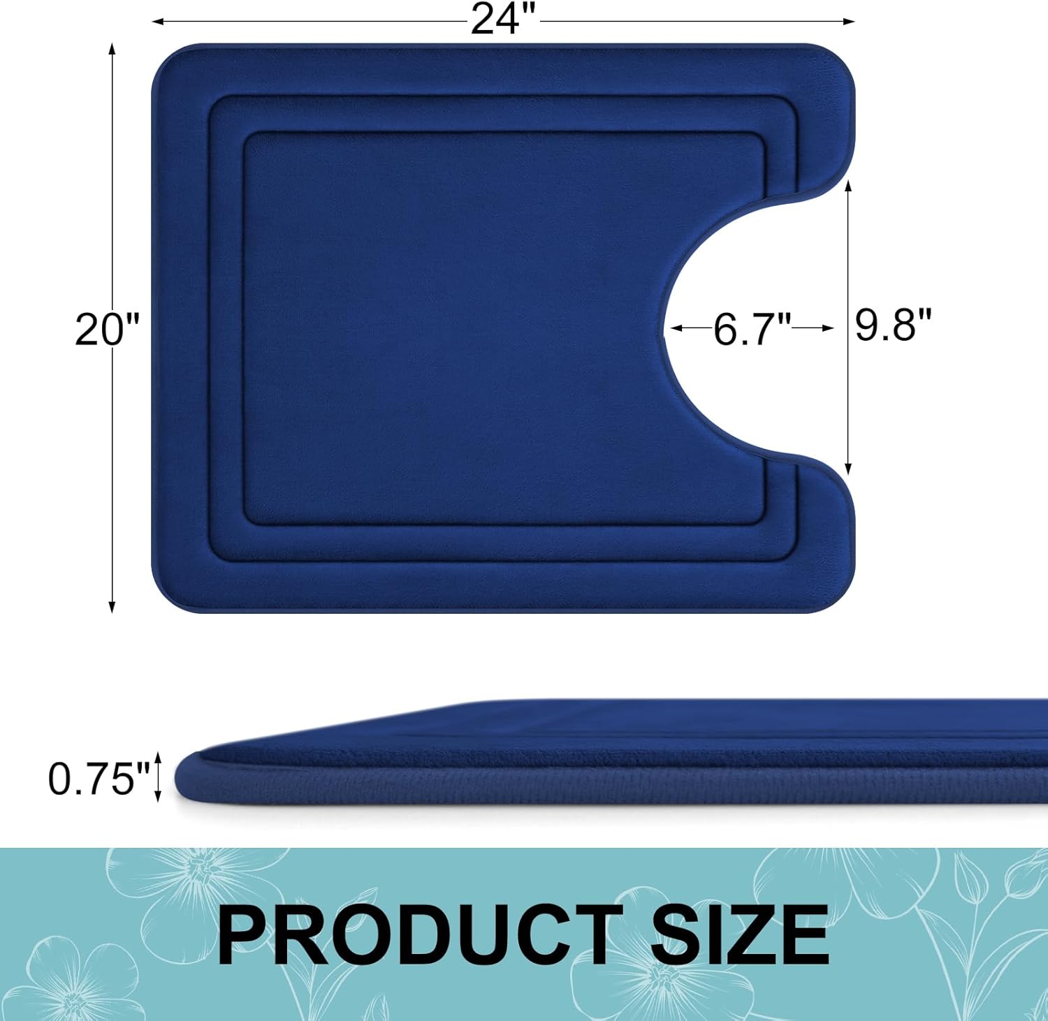 Grandaily Alfombras de espuma viscoelástica en forma de U de 24 x 20 pulgadas, ultra suaves, antideslizantes y absorbentes, tapetes de baño para