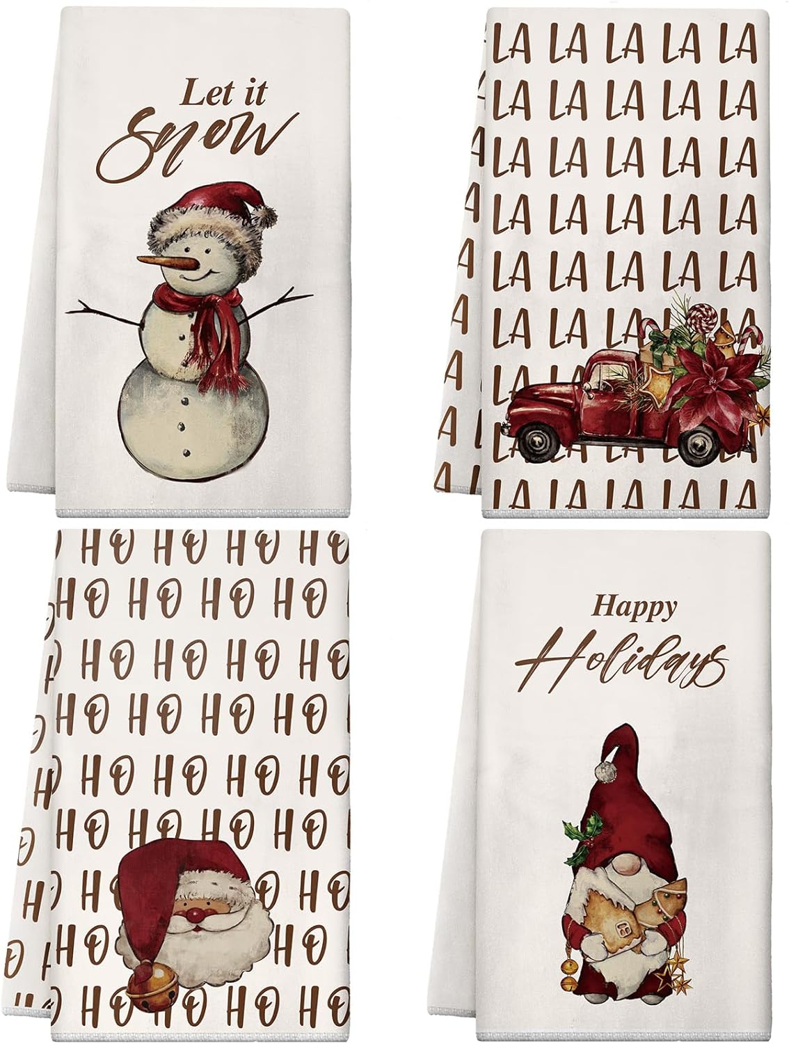 Norme 4 paños de cocina de Navidad, paños de cocina de Navidad, paños de cocina decorativos de invierno, muñeco de nieve, camión, Papá Noel, toallas