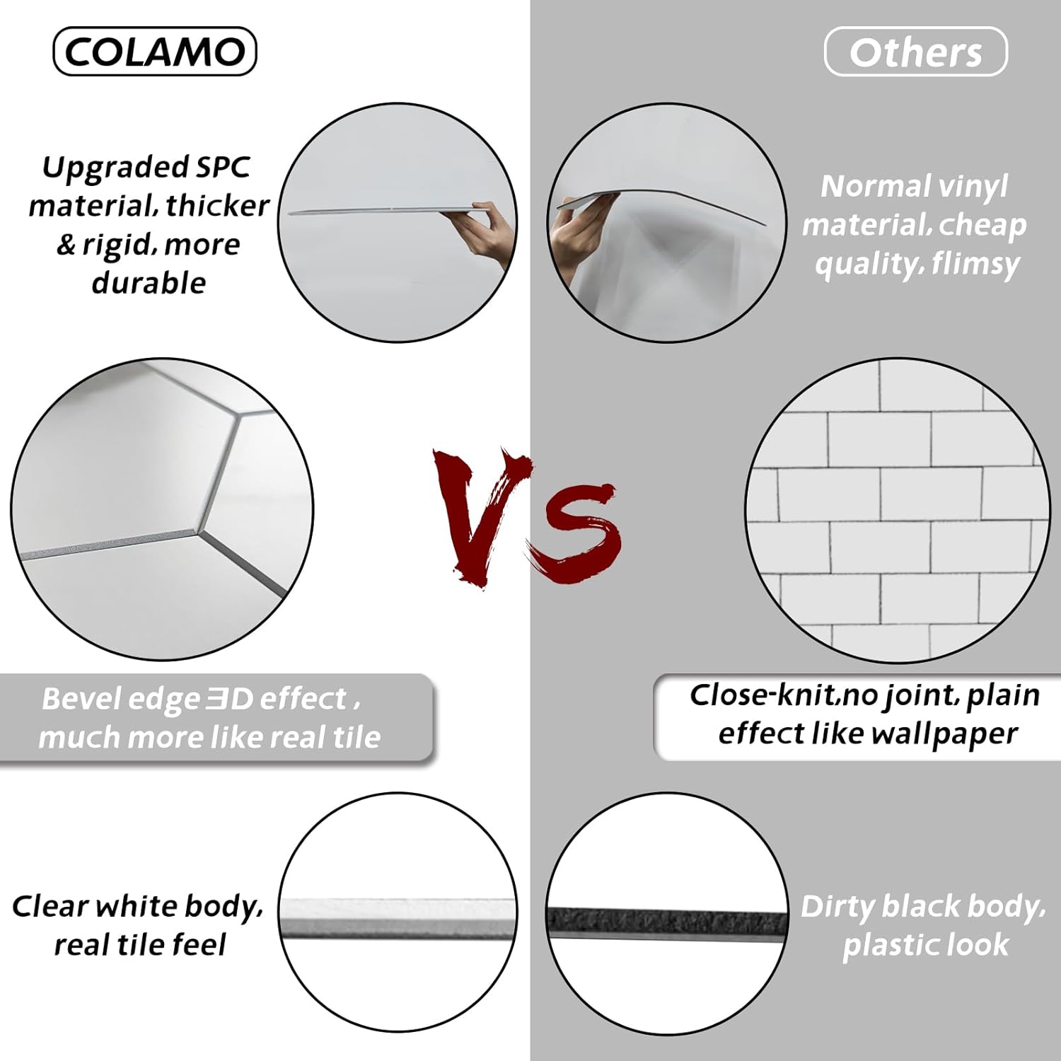 COLAMO LUXURY – Paquete de 5 azulejos de mármol de Carrara blanco para salpicaduras de cocina, azulejos autoadhesivos para caravana, salpicadura