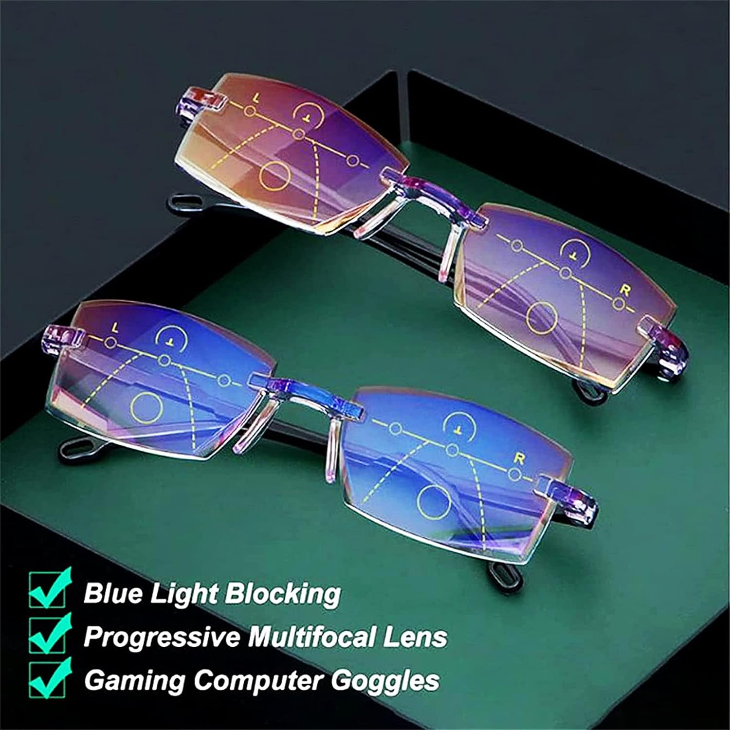 Color Glint Sapphire – Lentes presbípicos bifocales antiluz azul, de alta dureza, antiazul, progresivos lejanos y cercanos, lentes de lectura alta