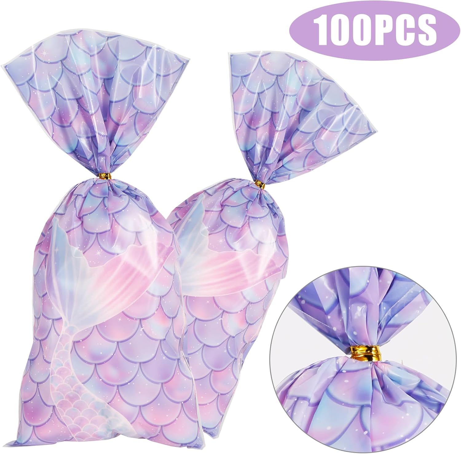 100 bolsas de fiesta temáticas de sirena, bolsas de recuerdo de fiesta de sirena, bolsas de dulces, bolsas de regalo, bolsas de envoltura de