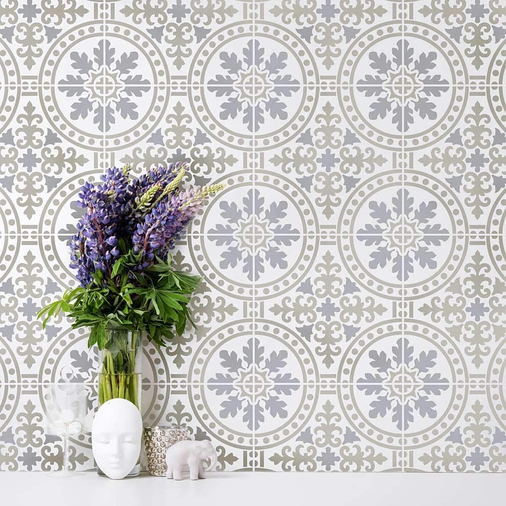 Florenza – Plantilla de azulejos de cemento, azulejos italianos sintéticos, plantillas reutilizables para decoración del hogar (extra grande)