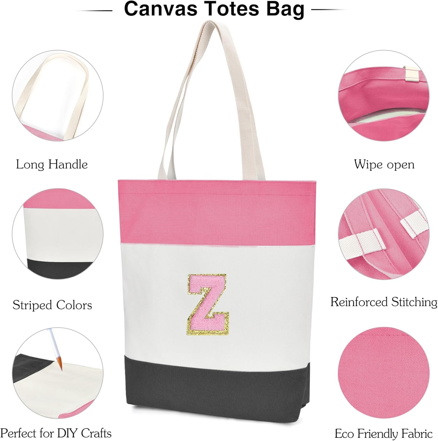 Initial Tote Bag for Women Canvas Beach Travel Bag Personalized Reusable Grocery Bags Gifts for HerWomenBridesmaidsGirls