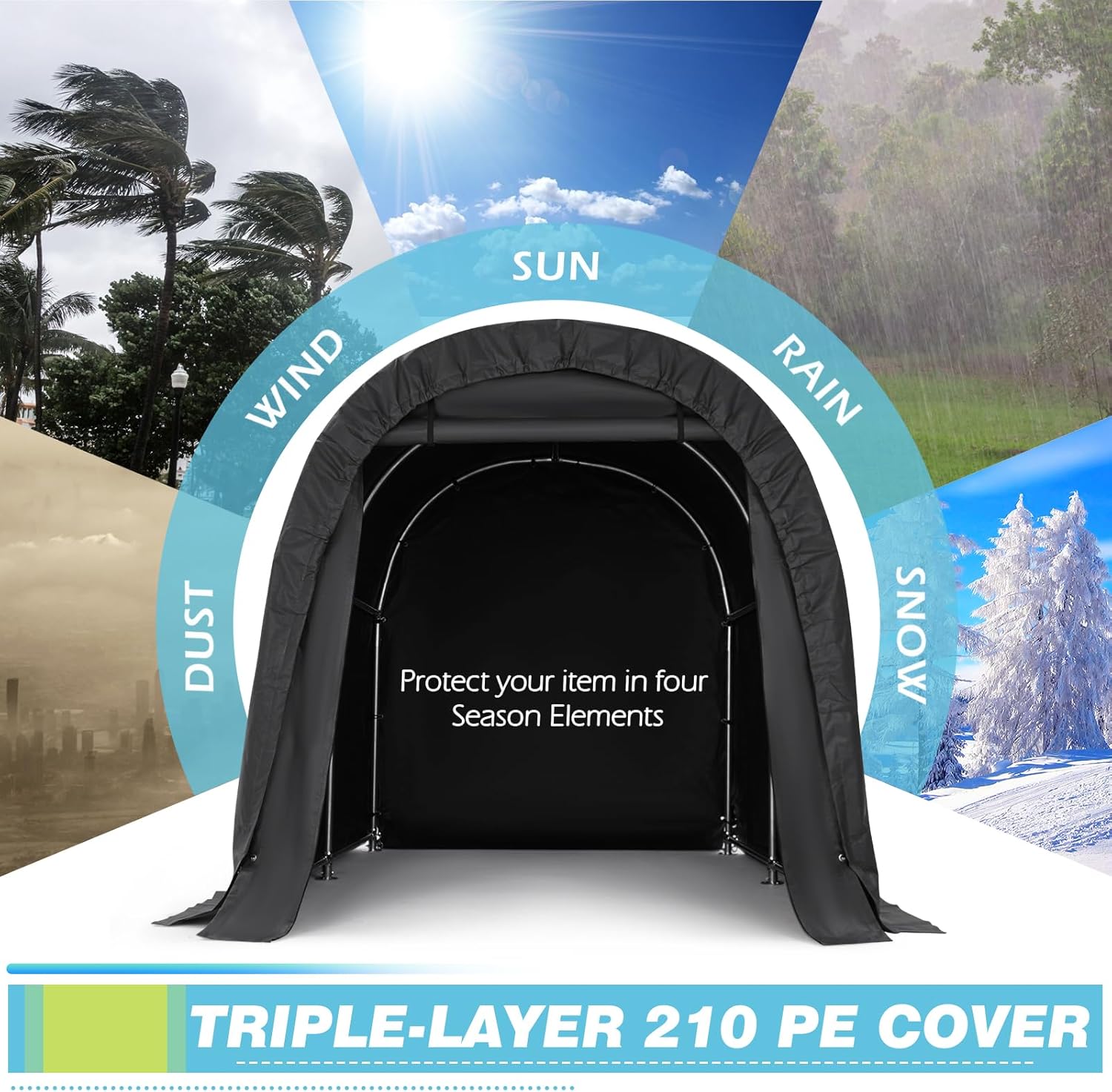 Cobertizo de almacenamiento portátil para exteriores, 6 x 8 pies, impermeable, resistente a los rayos UV, con puerta enrollable, tienda de campaña