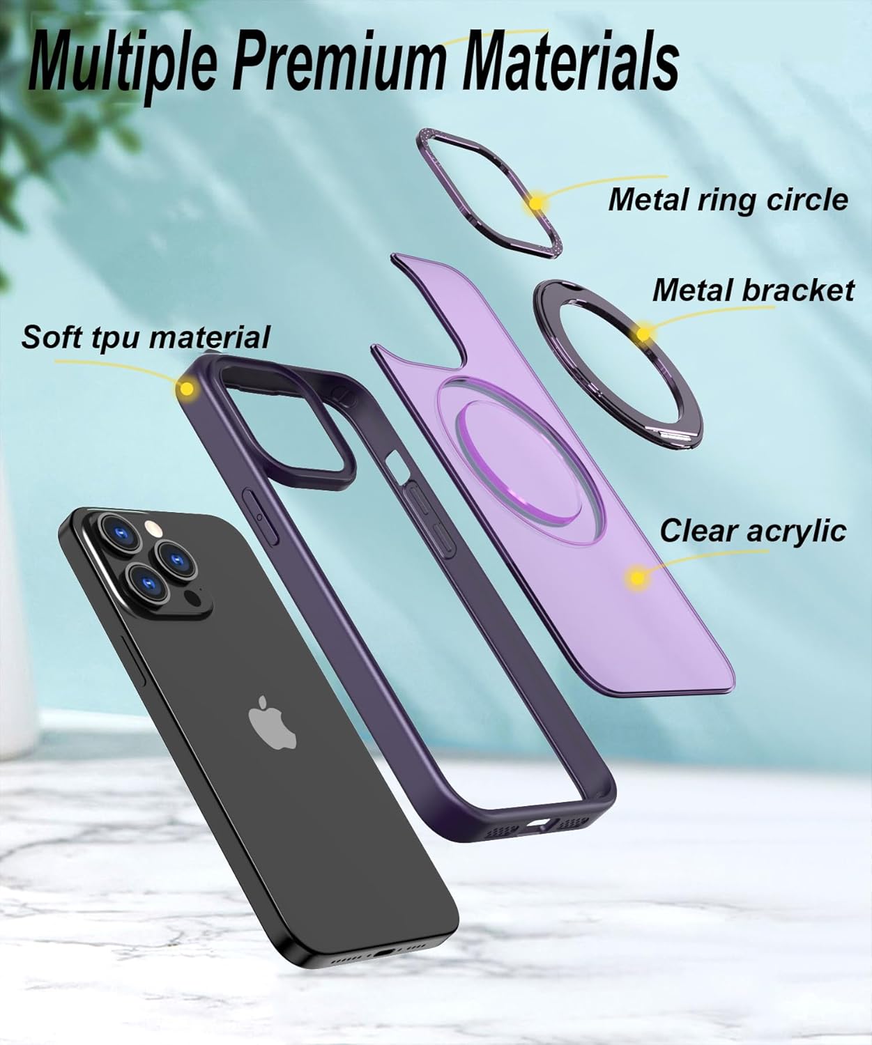 Funda magnética para iPhone 15 Pro Max compatible con Magsafe, grado militar, a prueba de golpes, mate, delgada, con soporte de anillo magnético