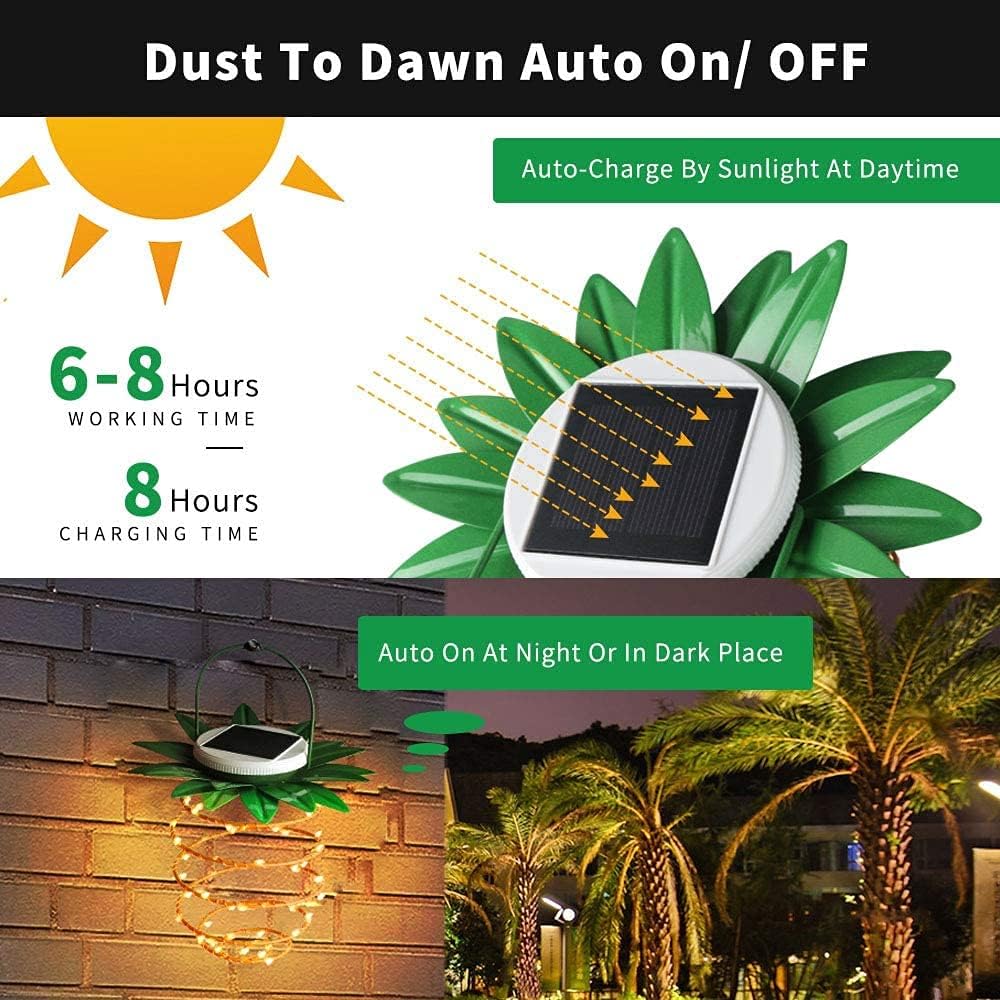 Paquete de 2 faroles solares colgantes para exteriores, impermeables, 60 luces LED solares decorativas de piña, para jardín, patio, césped,