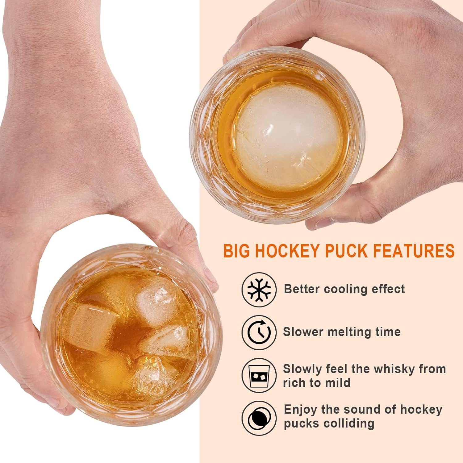 Moldes de bolas de hielo, bandeja redonda para cubitos de hielo de whisky bourbon grande para cócteles de whisky (paquete de 3), color negro