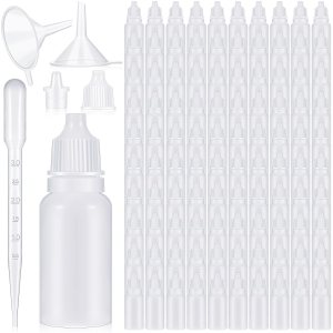 Uiifan 100 botellas de plástico con cuentagotas de líquido exprimible con tapa de rosca, 10 cuentagotas de embudo para gotas de ojos (blanco, 0.5 fl Uiifan 100 botellas de plástico con cuentagotas de líquido exprimible con tapa de rosca, 10 cuentagotas de embudo para gotas de ojos (blanco, 0.5 fl