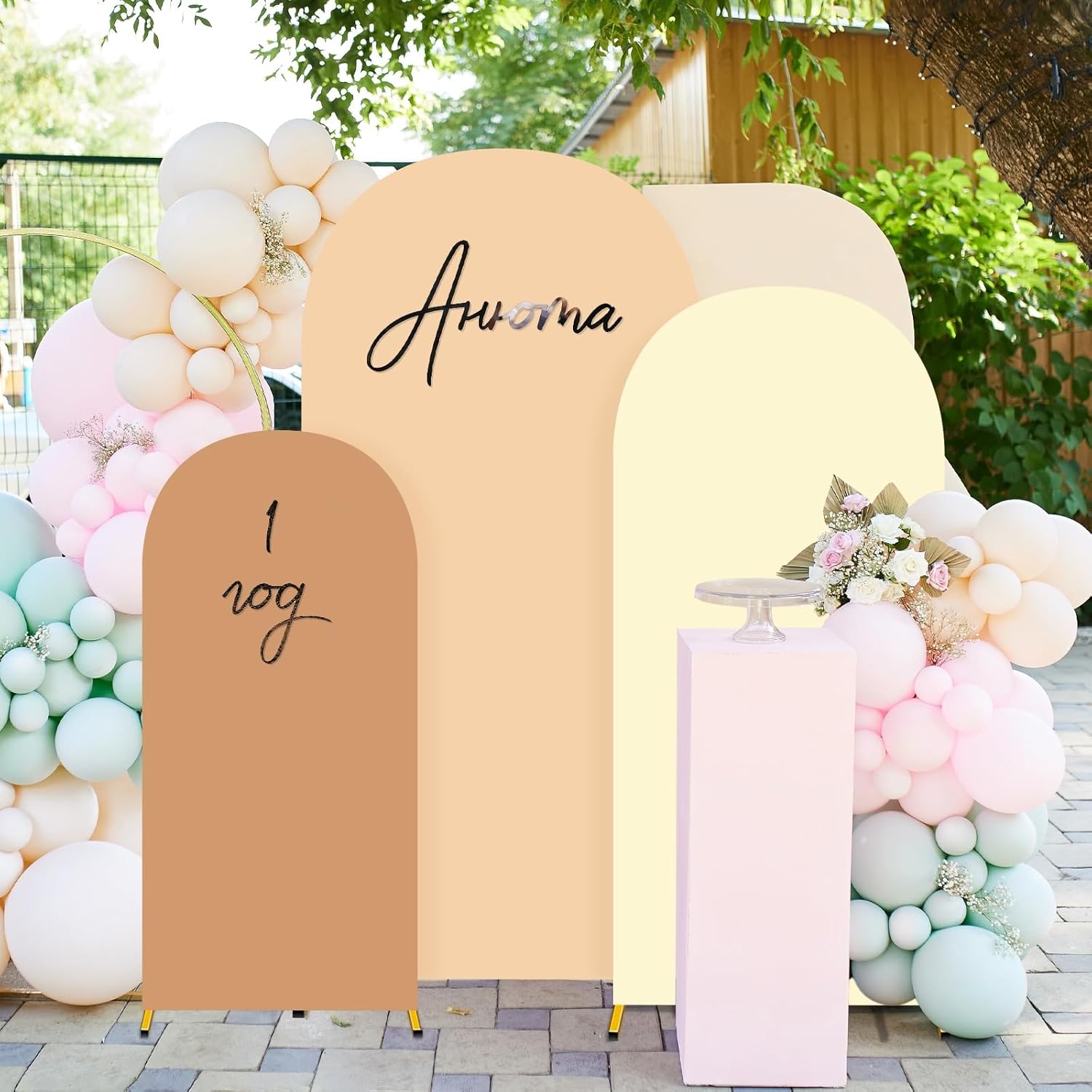 3 fundas de tela de elastano elástica beige ajustadas para arco de boda (4, 5 pies, 6 pies), cubierta de fondo redonda con arco Chiara para fiesta