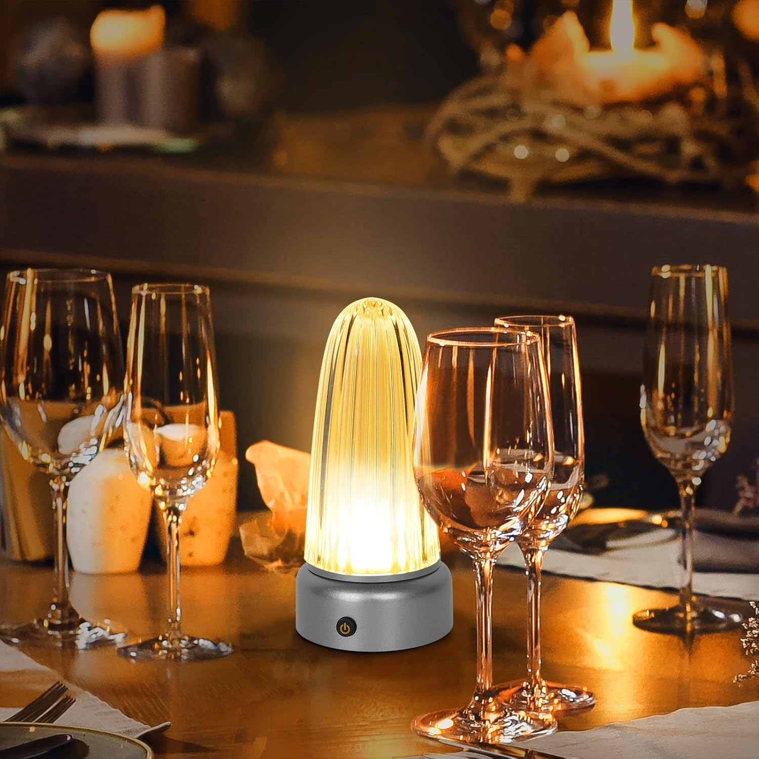 UMEXUS Pequeña lámpara de mesa inalámbrica, recargable con control táctil, regulable, lámpara de noche para restaurante, bar, comedor, cena al aire