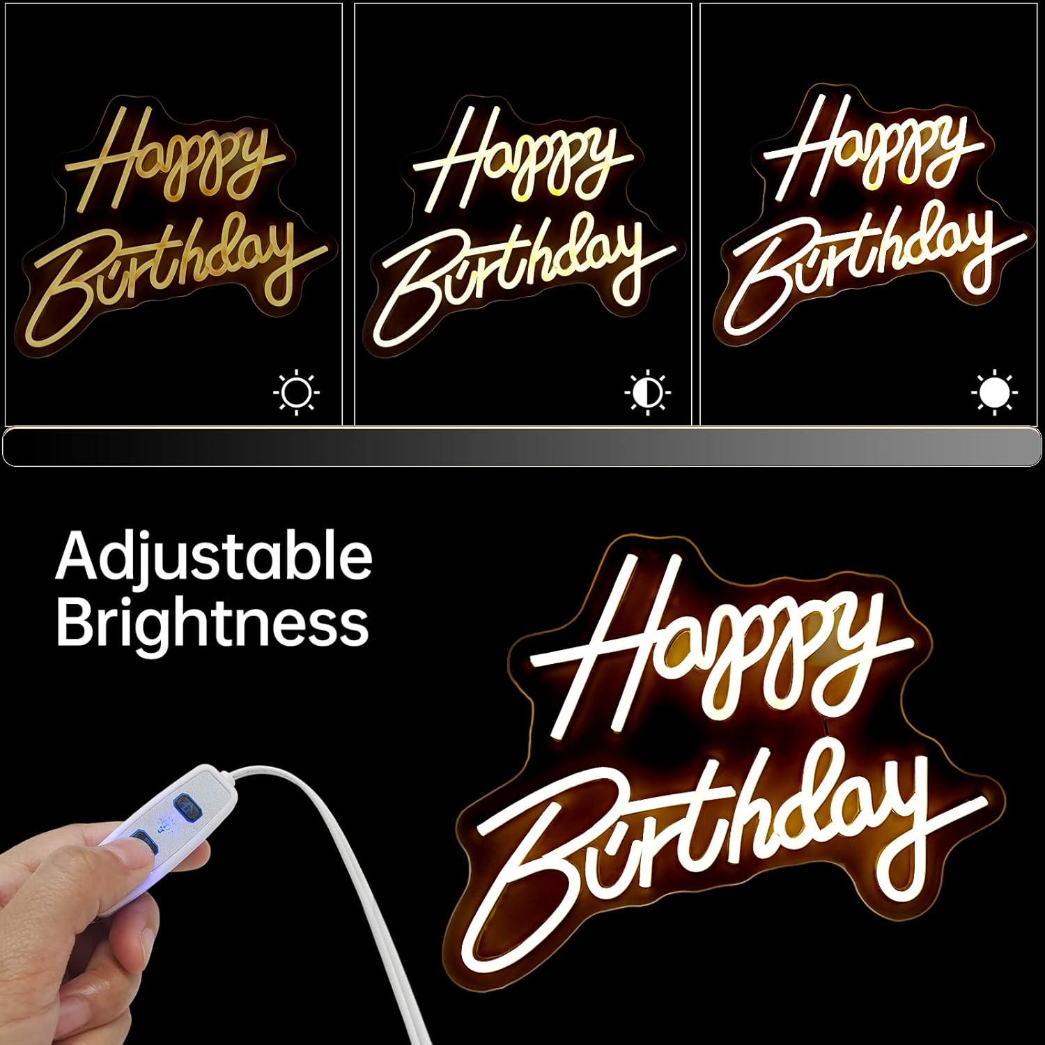 Letrero de neón con texto en inglés Happy Birthday, Happy Birthday de neón con texto en inglés Happy Birthday para telón de fondo, decoración de