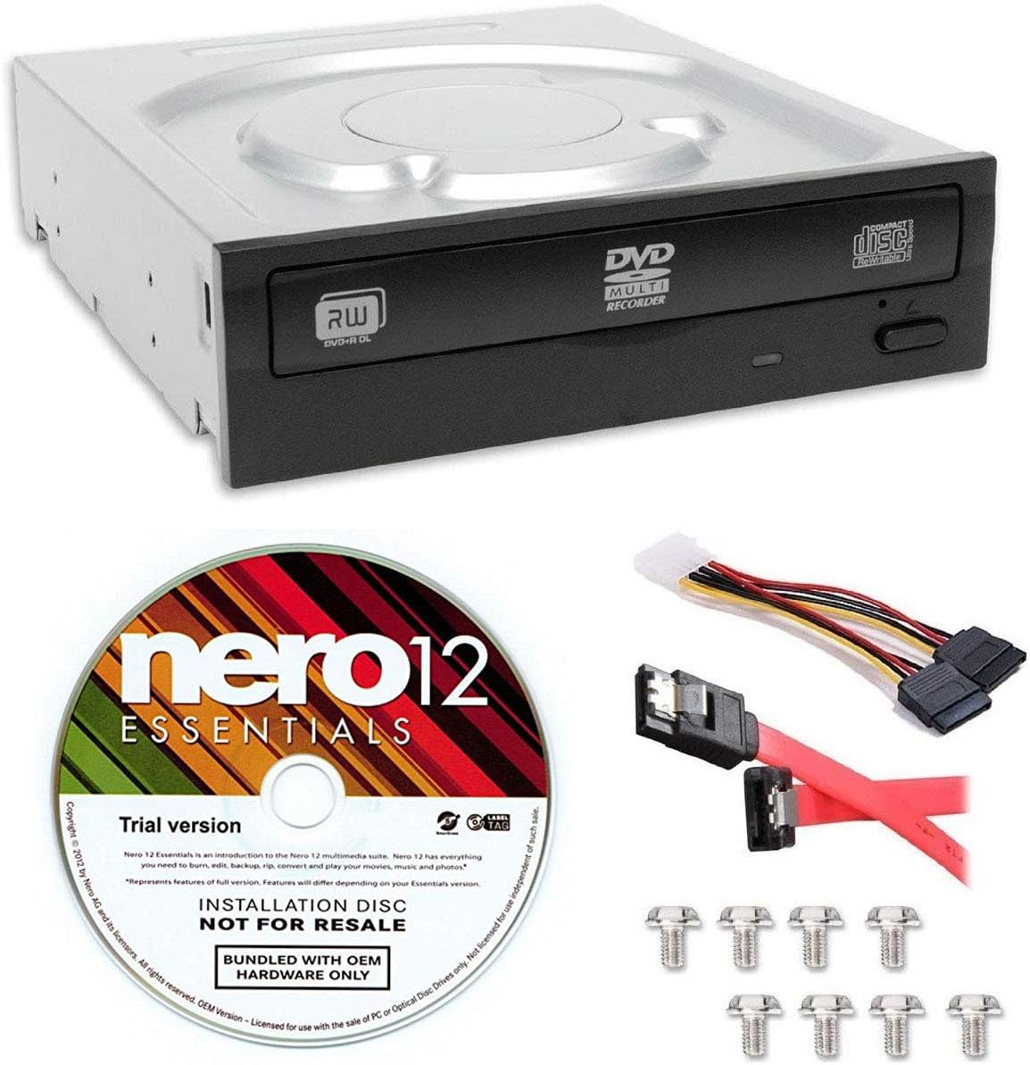 Lite-On Unidad óptica interna de DVD+-RW SATA de 24 unidades IHAS124-14 + software de grabación Nero 12 Essentials + kit de cable SATA