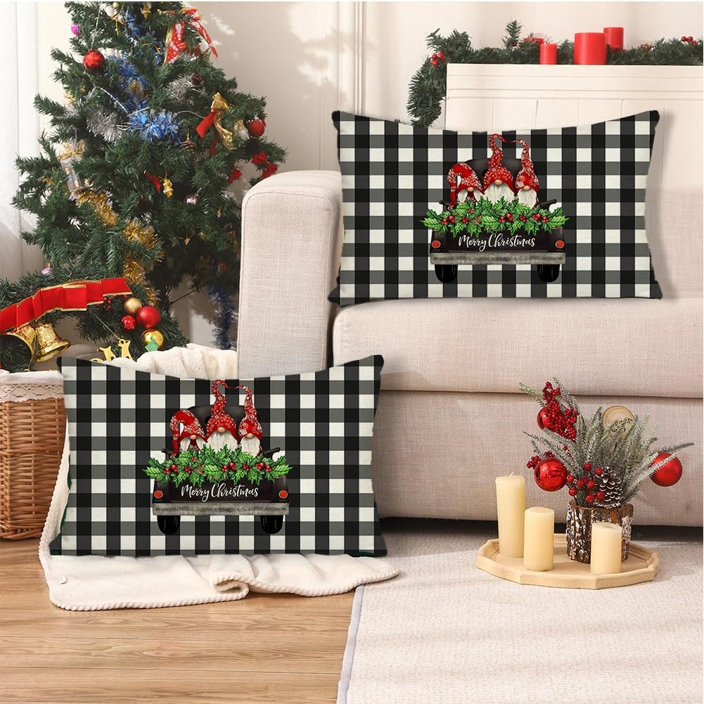 RABUSOFA Fundas de almohada de Navidad de gnomos de 12 x 20 pulgadas, fundas de almohada decorativas de Navidad, fundas de cojín lumbar para