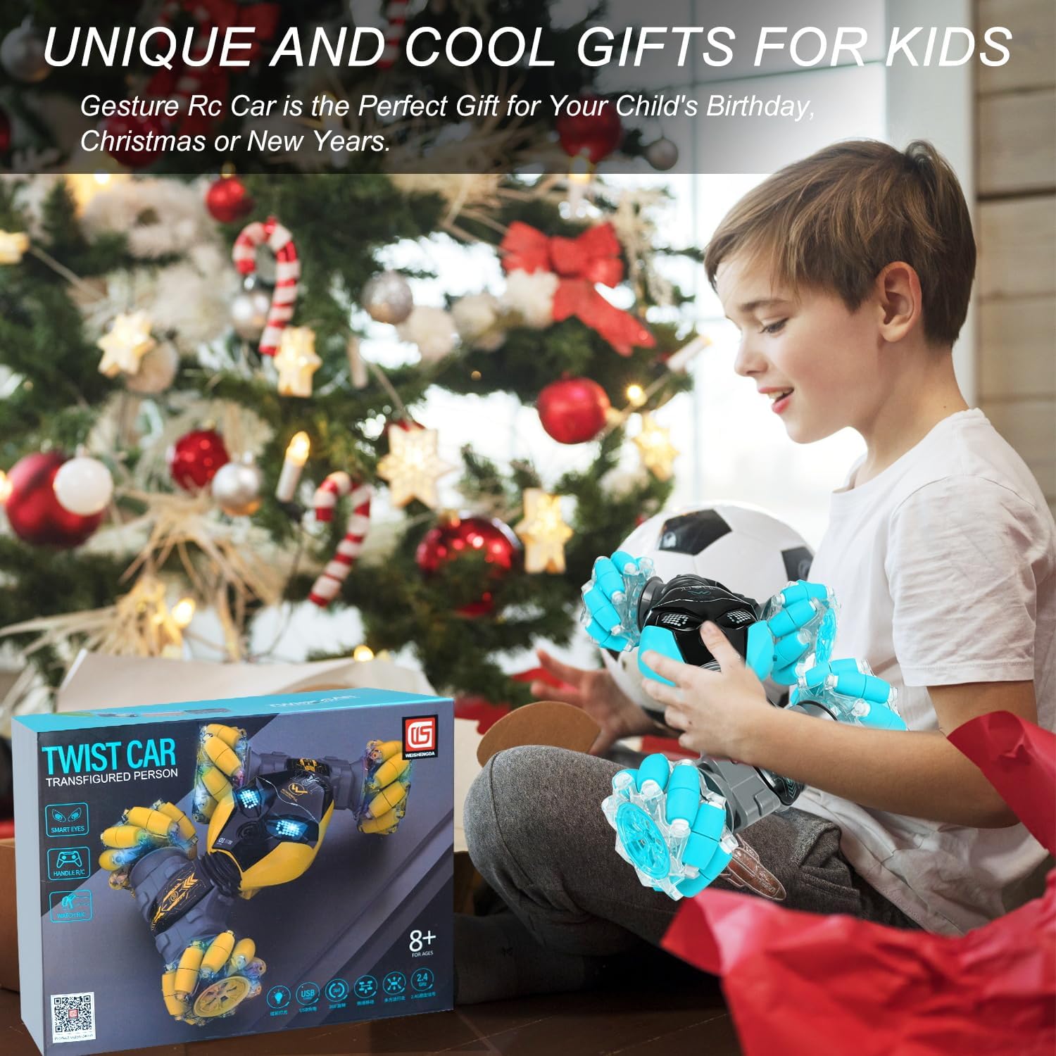 Coches de control remoto con música ligera 112 para niños de 6 a 12 años + auto a control remoto controlado a mano 2.4GHz 4WD Rc Stunt Car Stunt Car