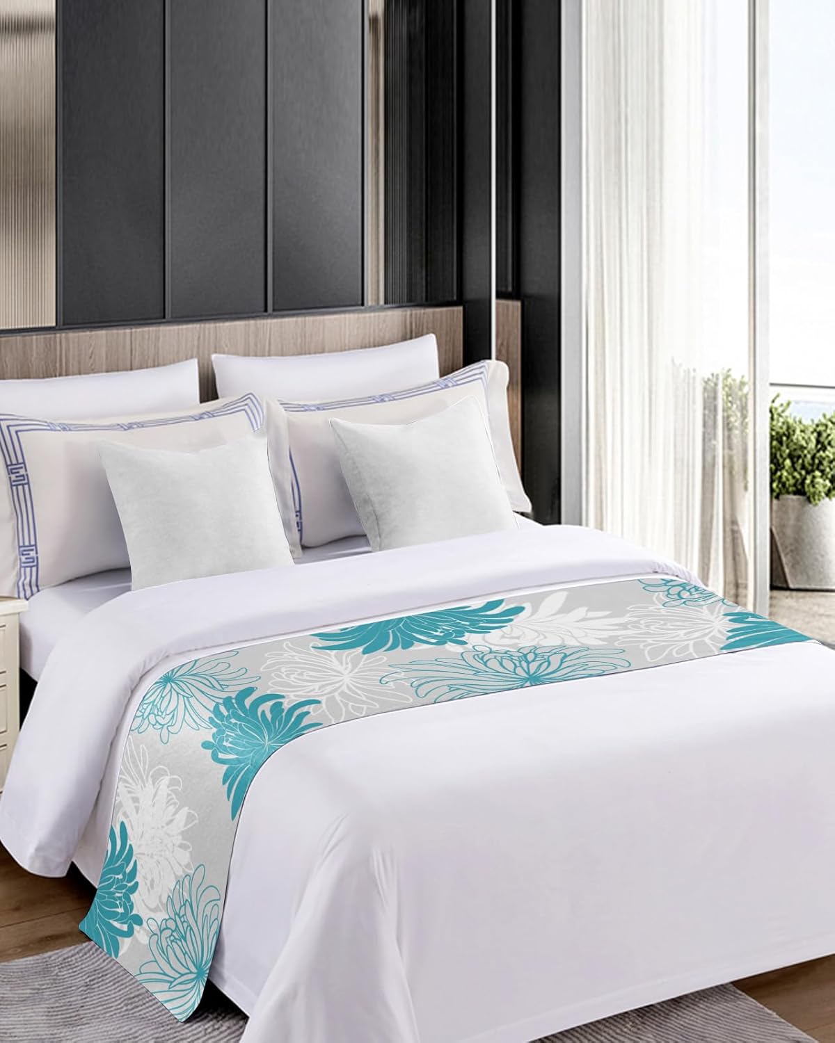 Smile Sunflower Bed Runner Scarf Abstract Chrysanthemum Floral Bedding Scarf Decorative Bed Runners Cover for Home Bedroom Hotel Wedding Room Bed