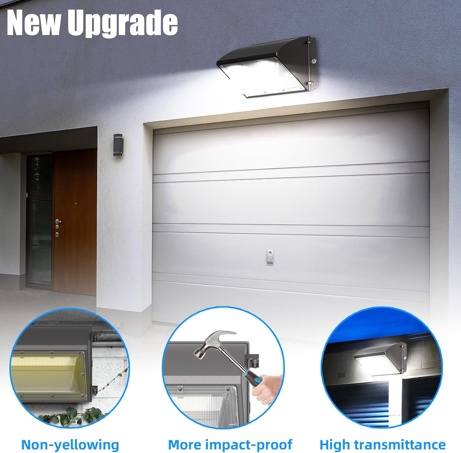 Paquete de luz LED de pared de 150 W con fotocélulas del atardecer al amanecer, 18000 lm, 5000 K luz diurna comercial, luz exterior LED, reemplazo
