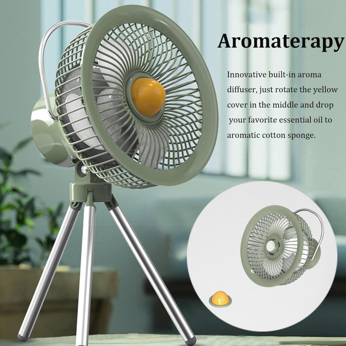 Ventilador portátil  Ventilador de camping con linterna LED, ventilador a batería, ventilador recargable con trípode, control remoto, ventilador de