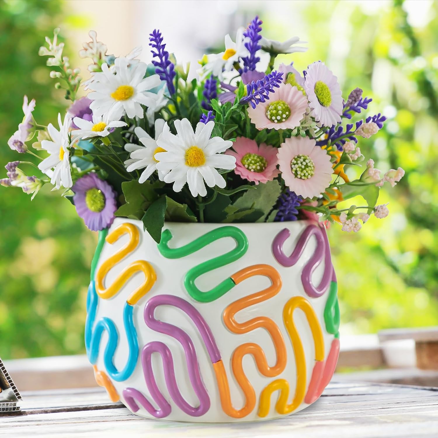 COTYNI Bonita maceta de arco iris con orificio de drenaje, macetas pequeñas de 4.2 pulgadas para plantas de interior y exterior, maceta única para