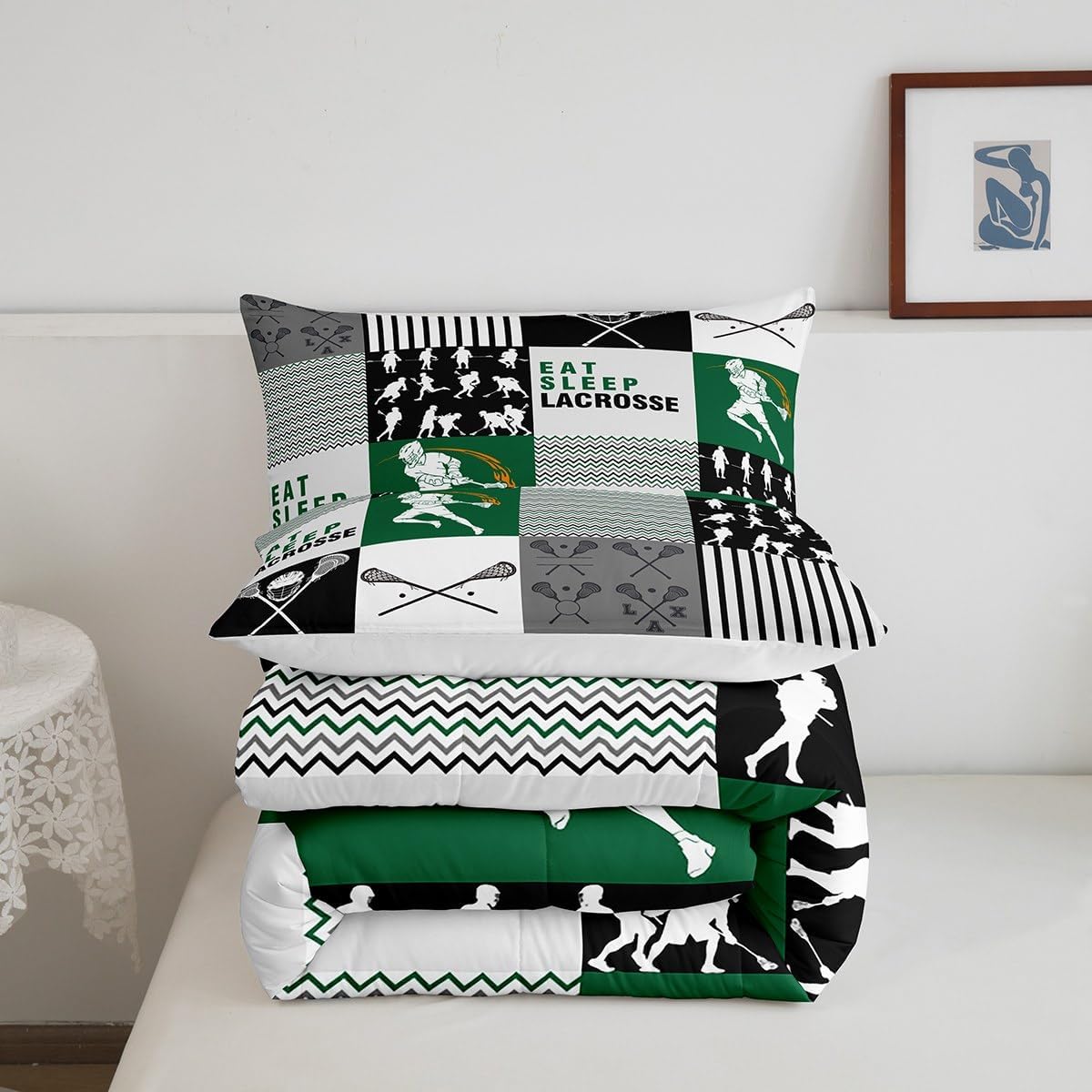 Erosebridal Eat Sleep – Edredón de lacrosse para niños, jóvenes y adultos, ropa de cama matrimonial de jugador de lacrosse, juego de edredón con