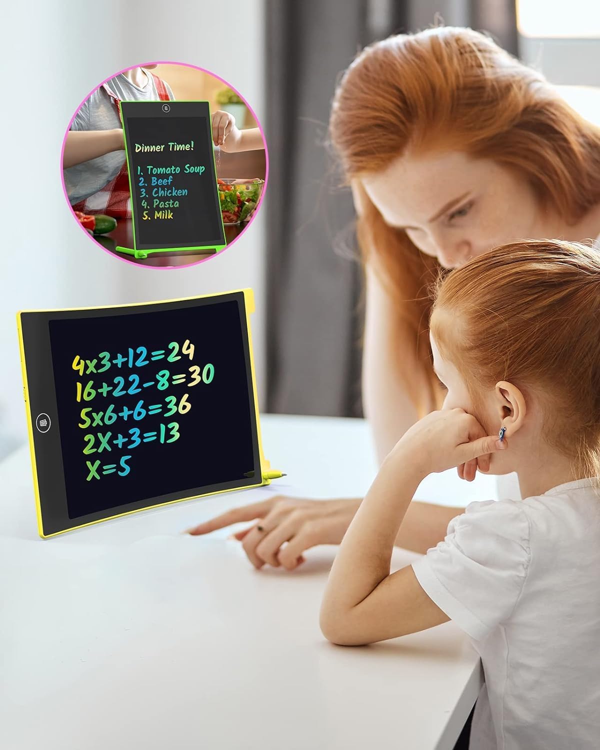 TECJOE Paquete de 2 tabletas de escritura LCD, tableta de dibujo colorida de 8.5 pulgadas para niños, juegos de viaje, actividades de aprendizaje,
