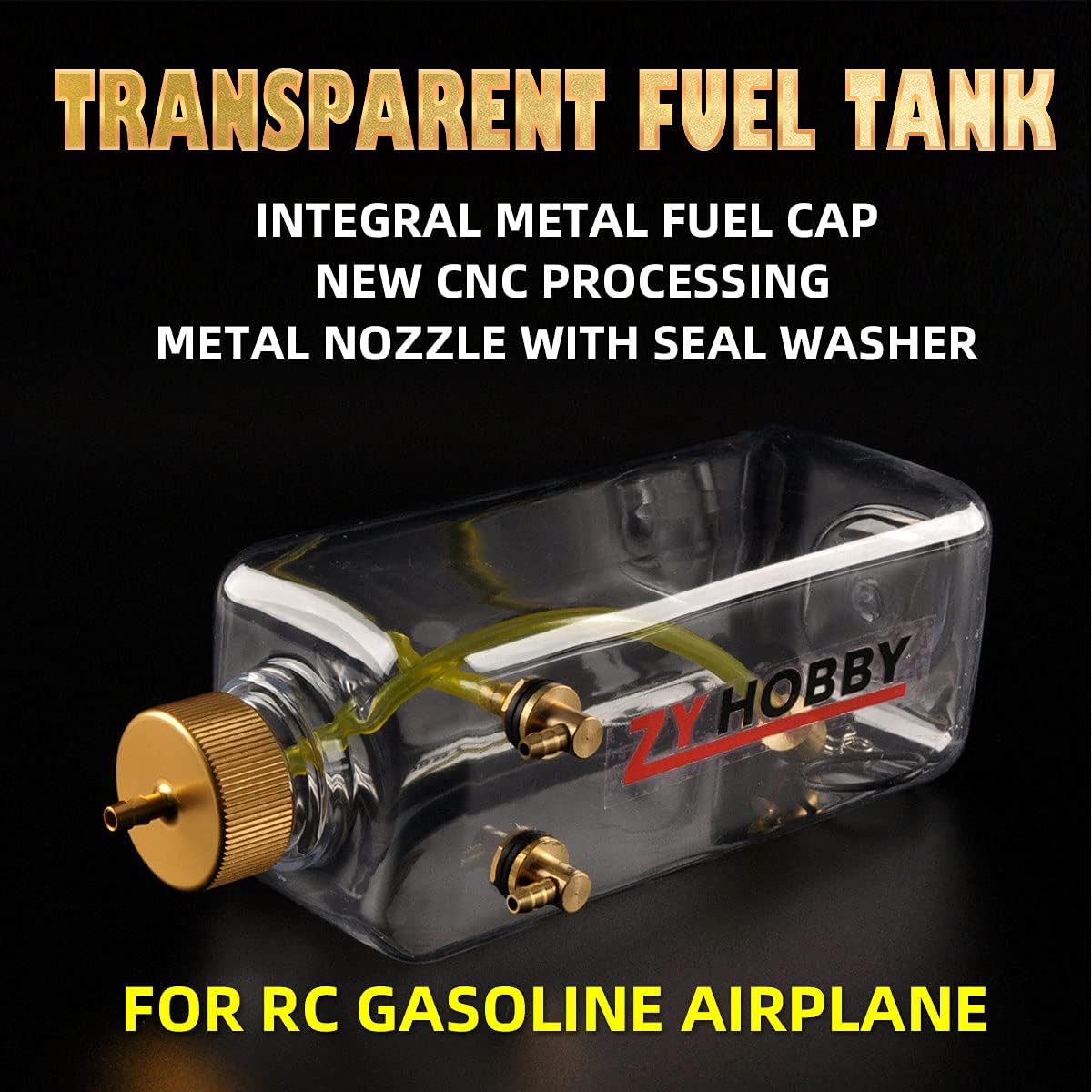 Tanque de combustible de gas RC 23.7 fl oz, botella de combustible ZYHOBBY para modelo de avión RC en plástico transparente de EE. UU