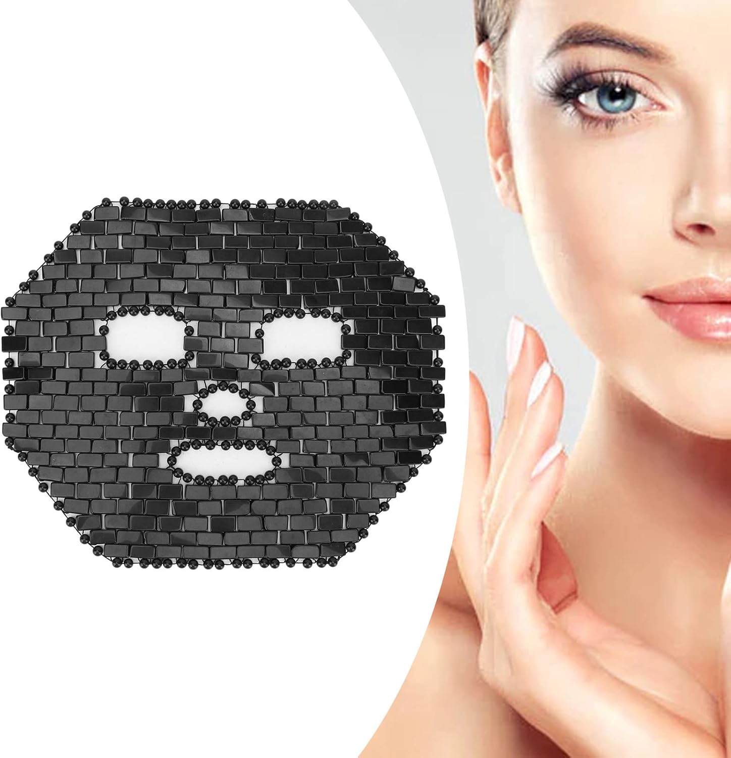 Máscara facial de jade, masaje facial, funda de dormir facial de Jadestone para spa ojeras (negro)