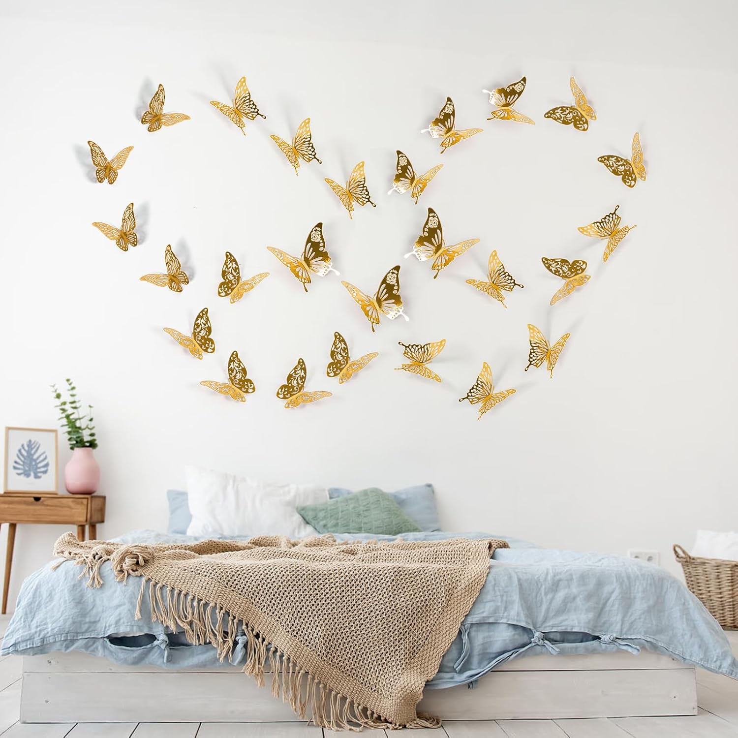 72 calcomanías de pared de mariposas, decoración de pared de mariposa 3D, decoración de fiesta de mariposa dorada, decoraciones de pastel de