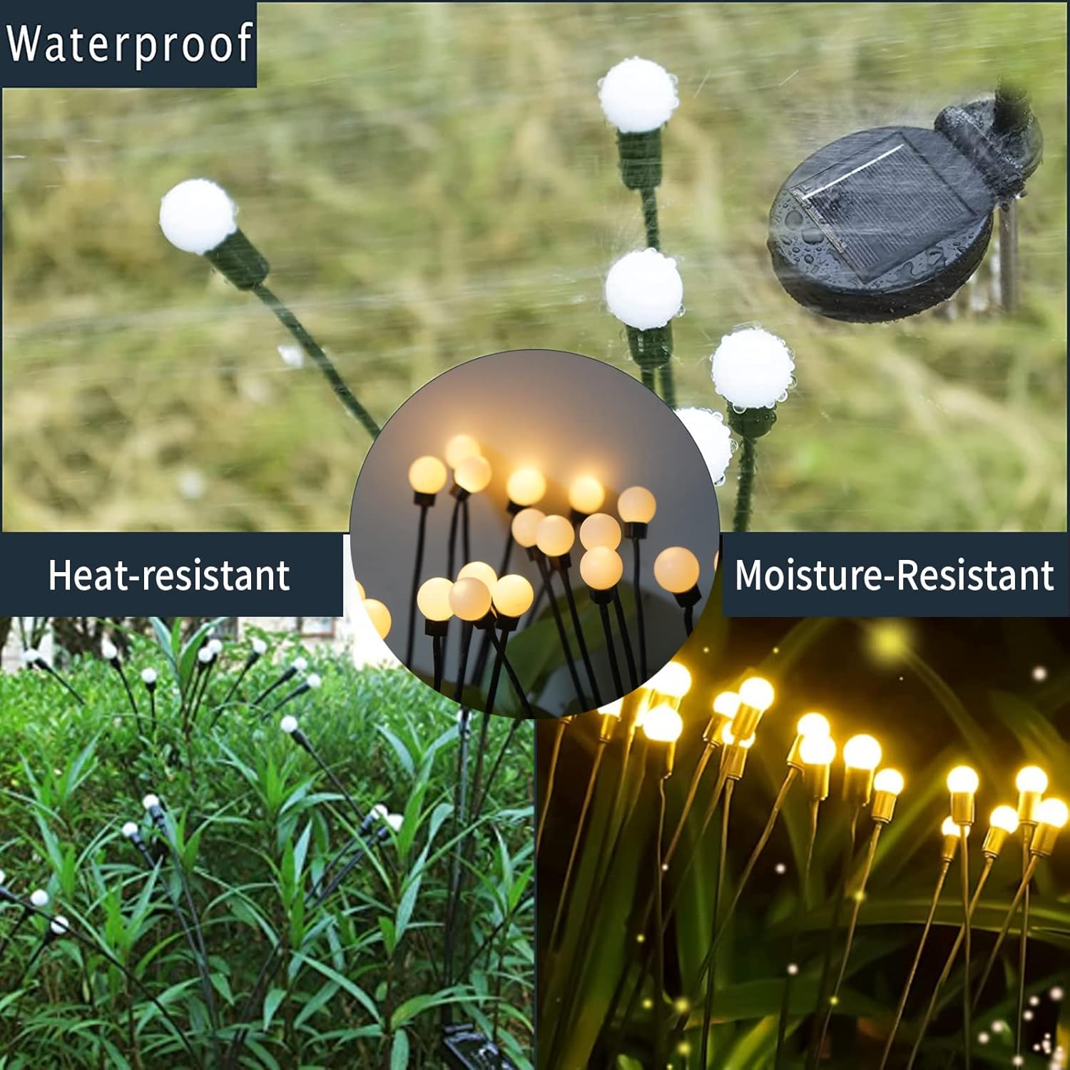 Anordsem Luces solares para decoración de jardín, paquete de 2 unidades, luces de luciérnaga para maceta, balcón, patio, árbol, patio trasero,