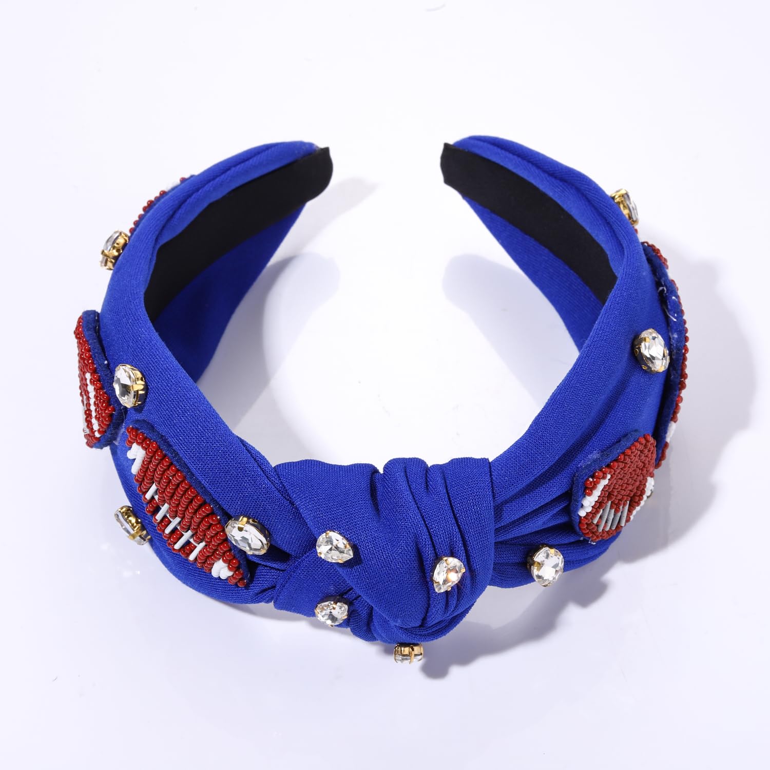Diadema de fútbol para mujer, accesorios de fútbol para mamá, diadema anudada con cuentas de fútbol con diamantes de imitación, adorno de cristal
