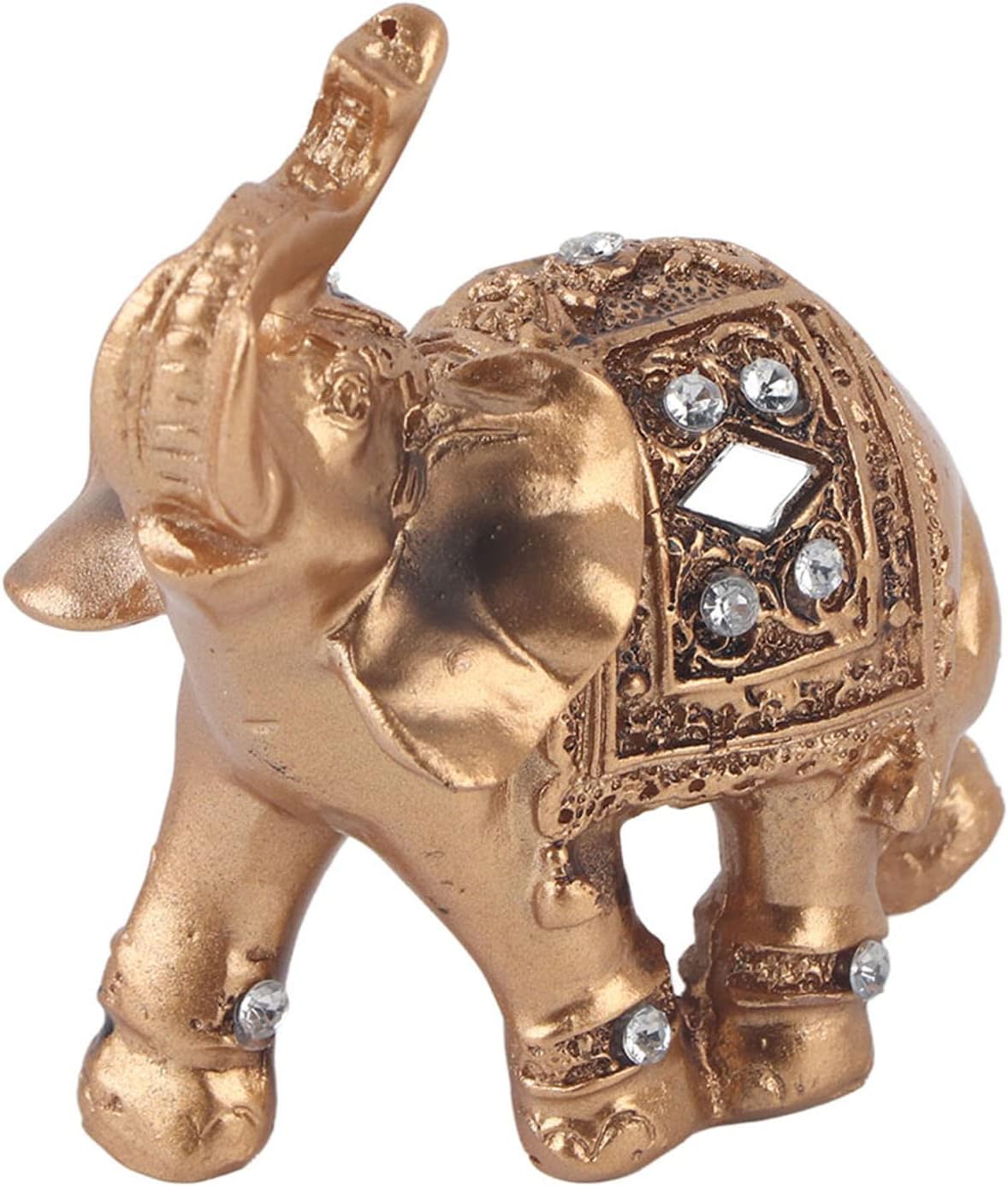 TOPINCN Elegante estatua dorada de elefante, figura con troncos hacia arriba, colección de riqueza para decoración del hogar para oficina, sala de