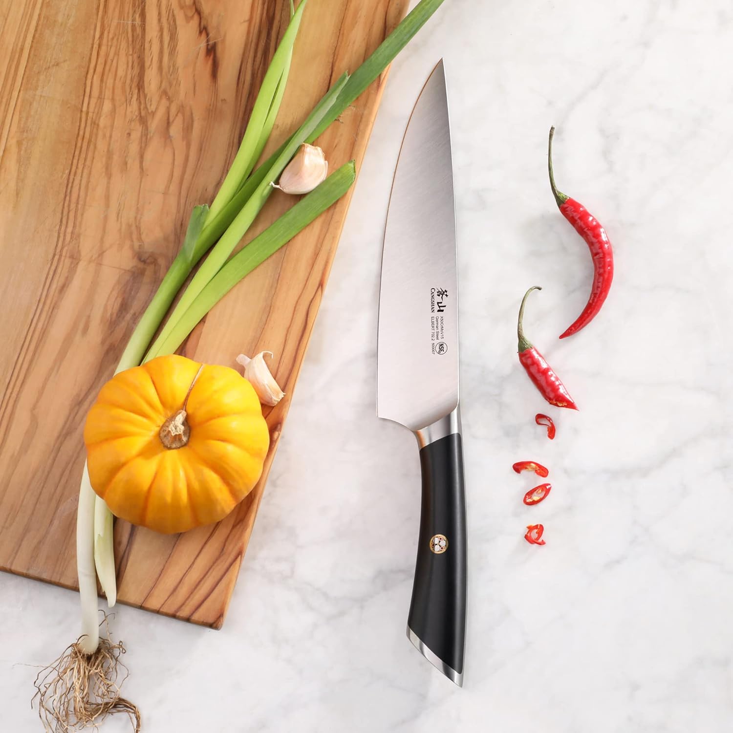 Cangshan Cuchillos de chef forjados de acero alemán serie ELBERT (negro, 8 pulgadas)