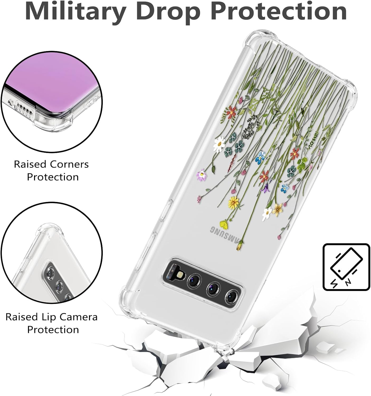 RALEAVO Funda protectora transparente de TPU suave con esquinas reforzadas, para Samsung Galaxy S10, diseño floral, delgada y bonita, para niñas y