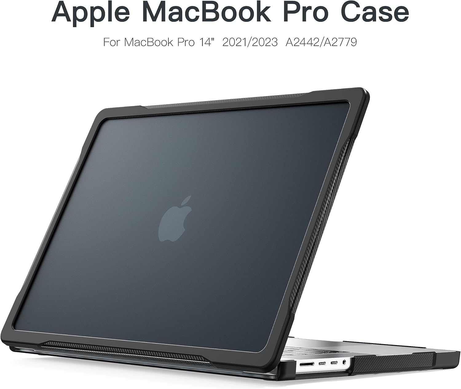 Batianda Funda de protección definitiva para MacBook Pro 14 2021 2023 modelo A2442A2779, bordes de fibra de carbono mate, a prueba de golpes,