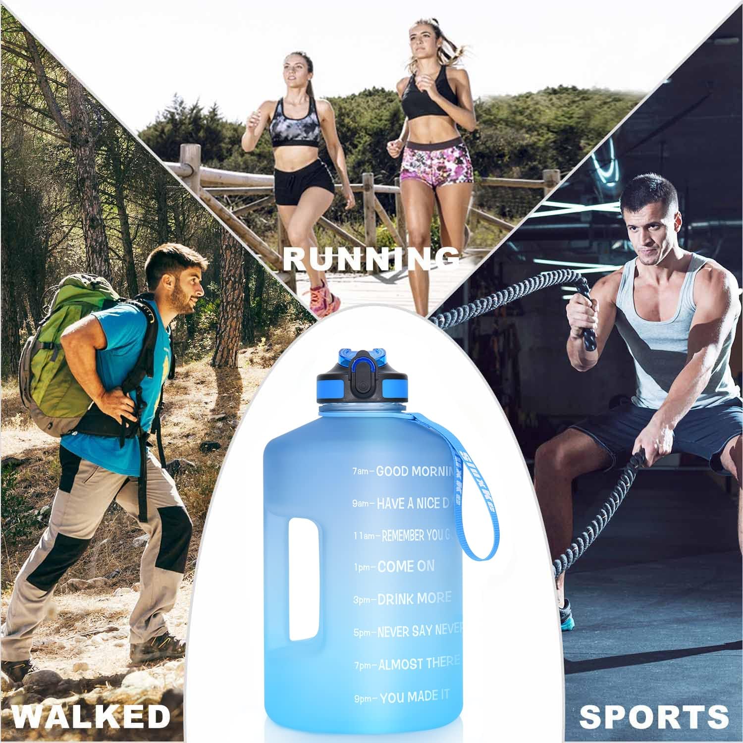 Botella de agua de 1 galón con marcador de tiempo y popote, sin BPA, 128 onzas, a prueba de fugas, jarra de agua grande motivacional con asa, jarra