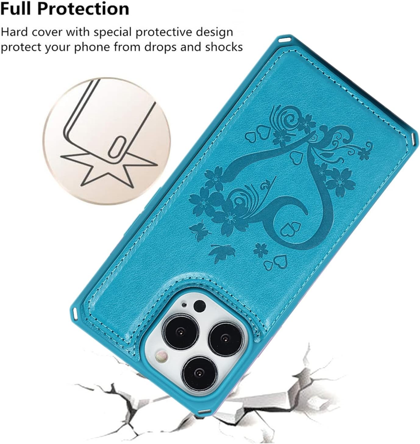 iCoverCase Funda para iPhone 13 Pro Max con soporte para tarjetas, iPhone 13 Pro Max Funda tipo cartera para mujer con correa para la muñeca bloqueo