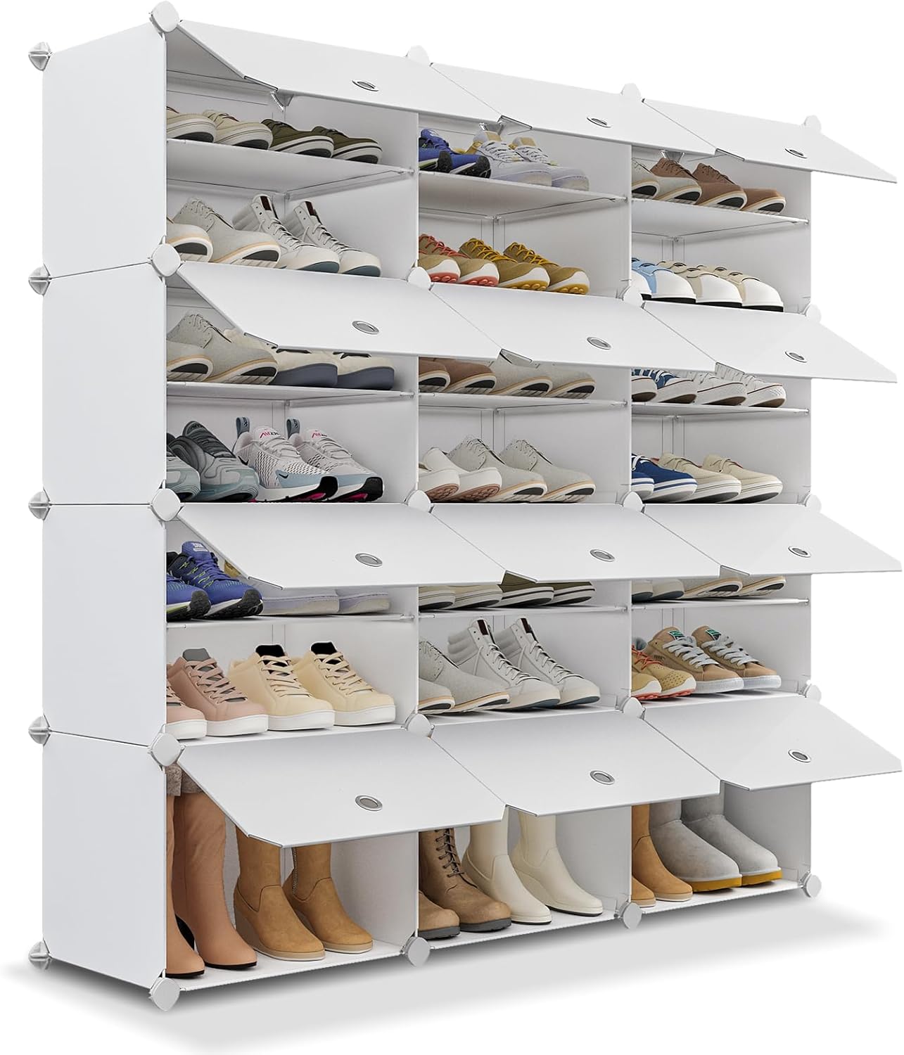 MAGINELS Organizador de 48 pares de zapatos, estante portátil de plástico con cubierta, zapatero para espacios pequeños para entrada y armario,