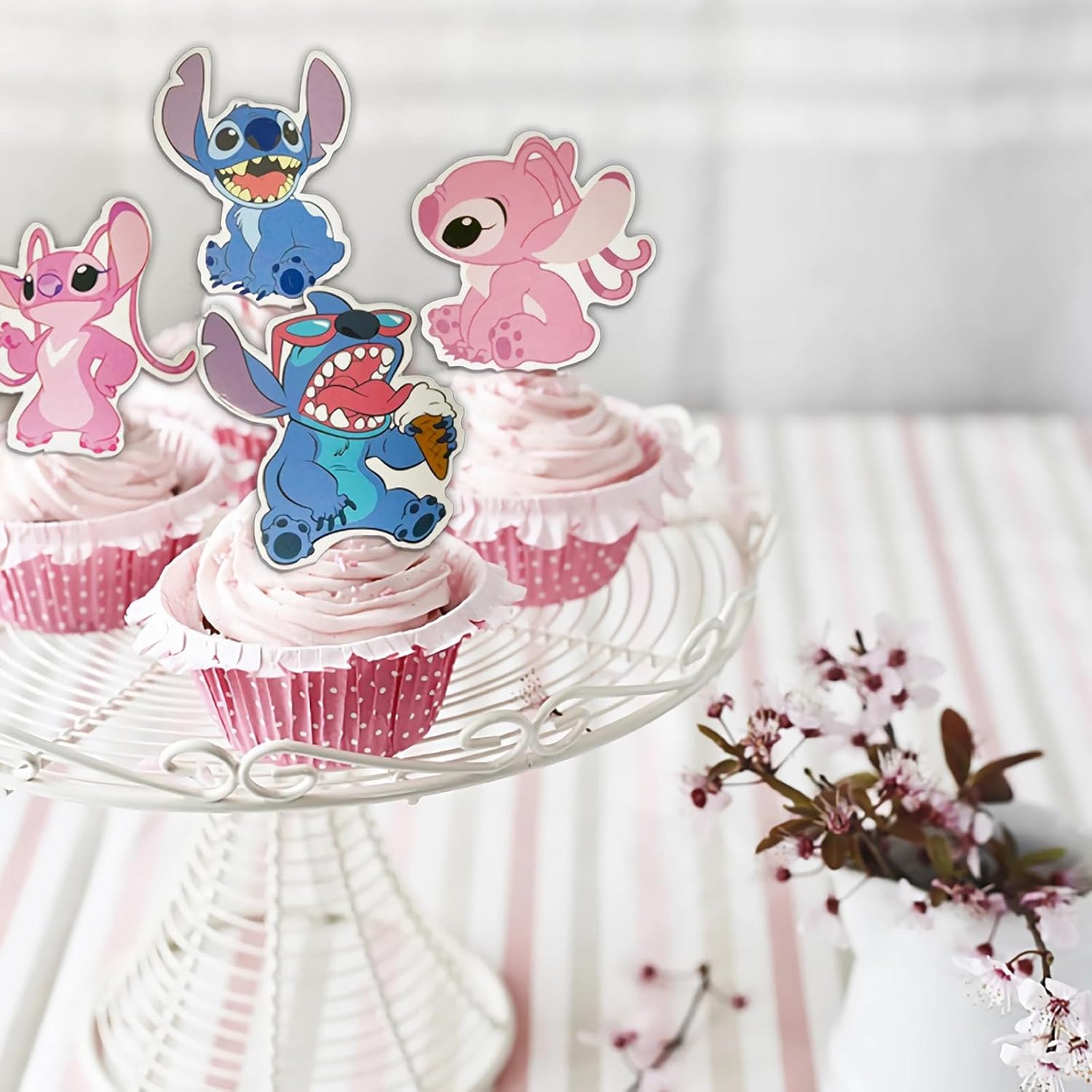 48 piezas de puntada para cupcakes, suministros de fiesta de cumpleaños, decoraciones de fiesta temática de puntada