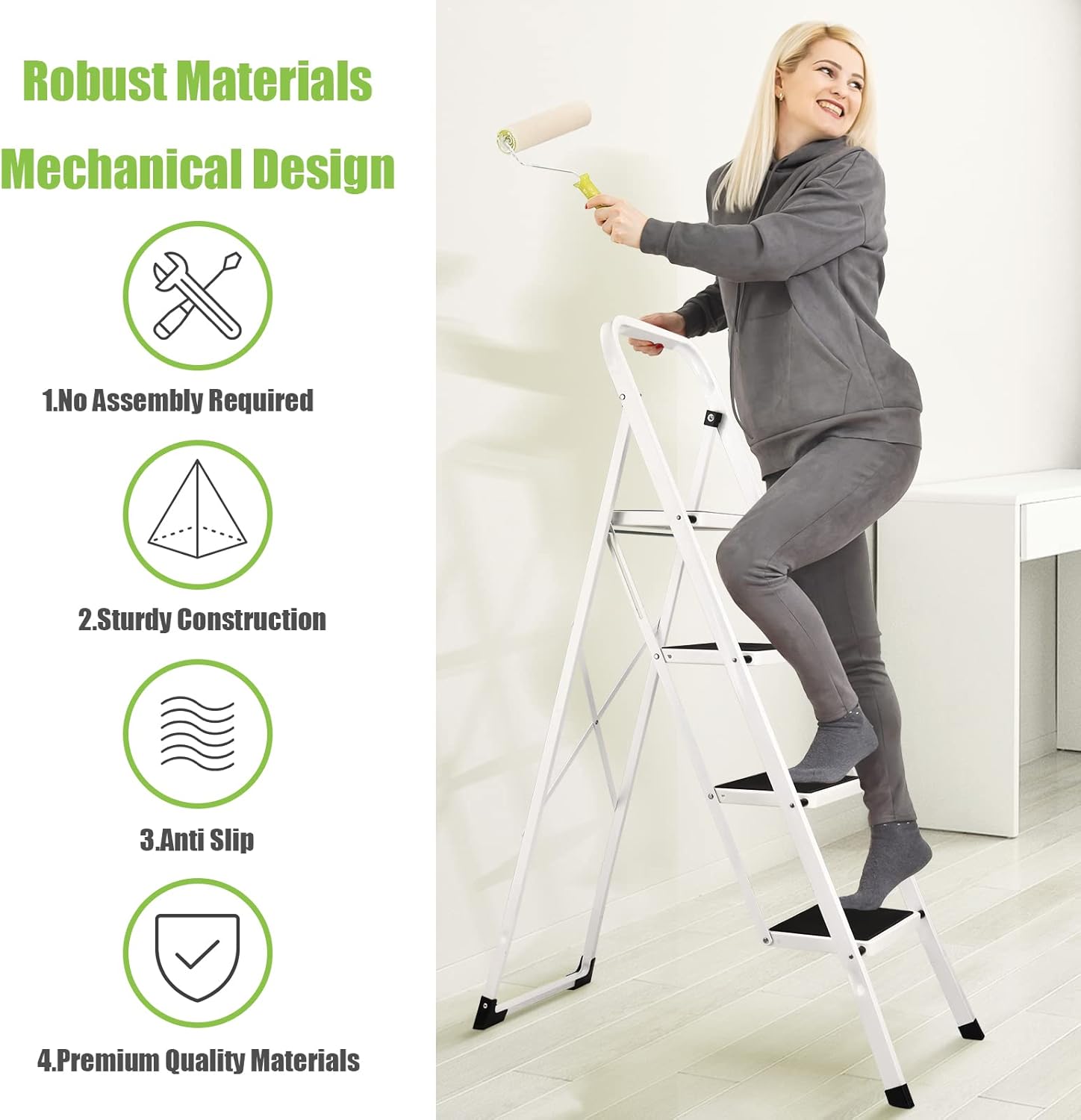 Soctone Escalera plegable de 4 peldaños con pedal antideslizante, escalera ligera de 4 peldaños con pasamanos, capacidad de 330 libras, perfecta