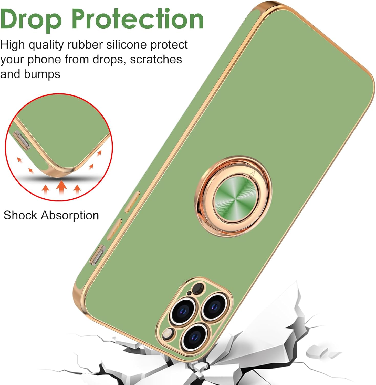 Hython Funda para iPhone 12 Pro con soporte de anillo, soporte de anillo giratorio de 360, soporte magnético, chapado en oro rosa, TPU suave,