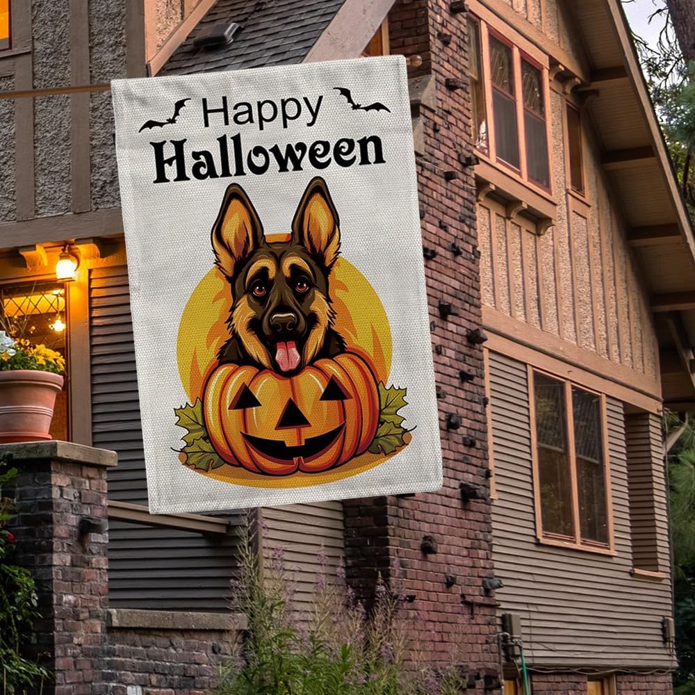 KafePross Bandera de jardín de perro Shih Tzu de Halloween de 12.5 x 18 pulgadas, vertical de doble cara con diseño de calabaza de Feliz Halloween,