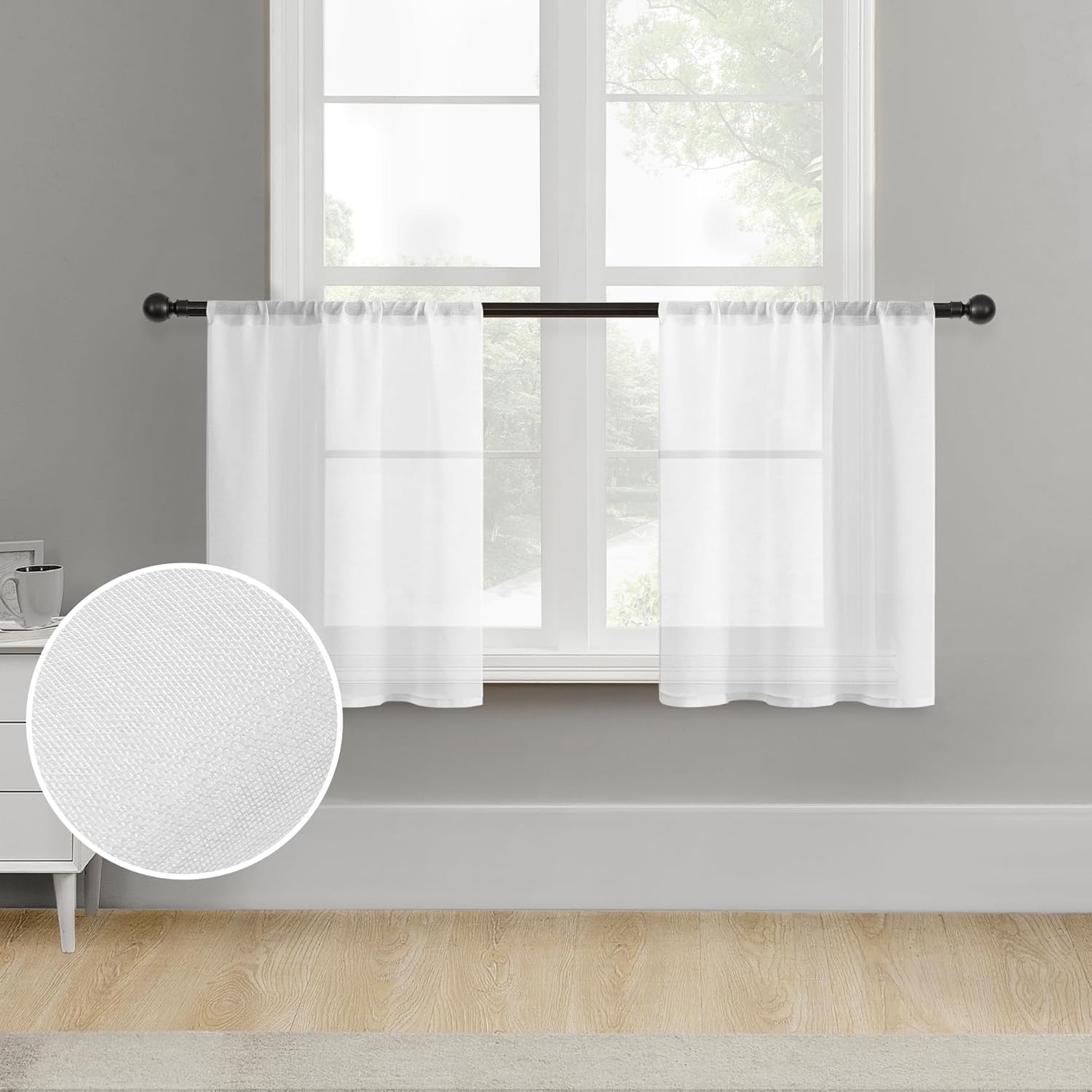 MRTREES – Cortinas de gasa pequeñas y translúcidas con filtrado de luz y bolsillo para cortinero, 2 paneles para media ventana