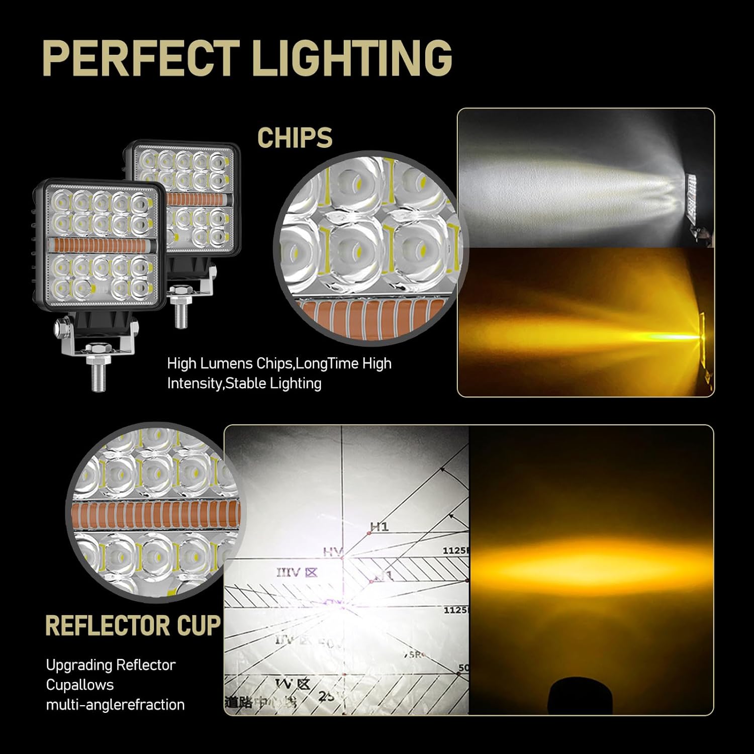 Fogfar 2 luces de trabajo LED de 4 pulgadas, luces de conducción de 38 W, 3800 lúmenes, barras de luz superbrillantes, accesorios de repuesto,