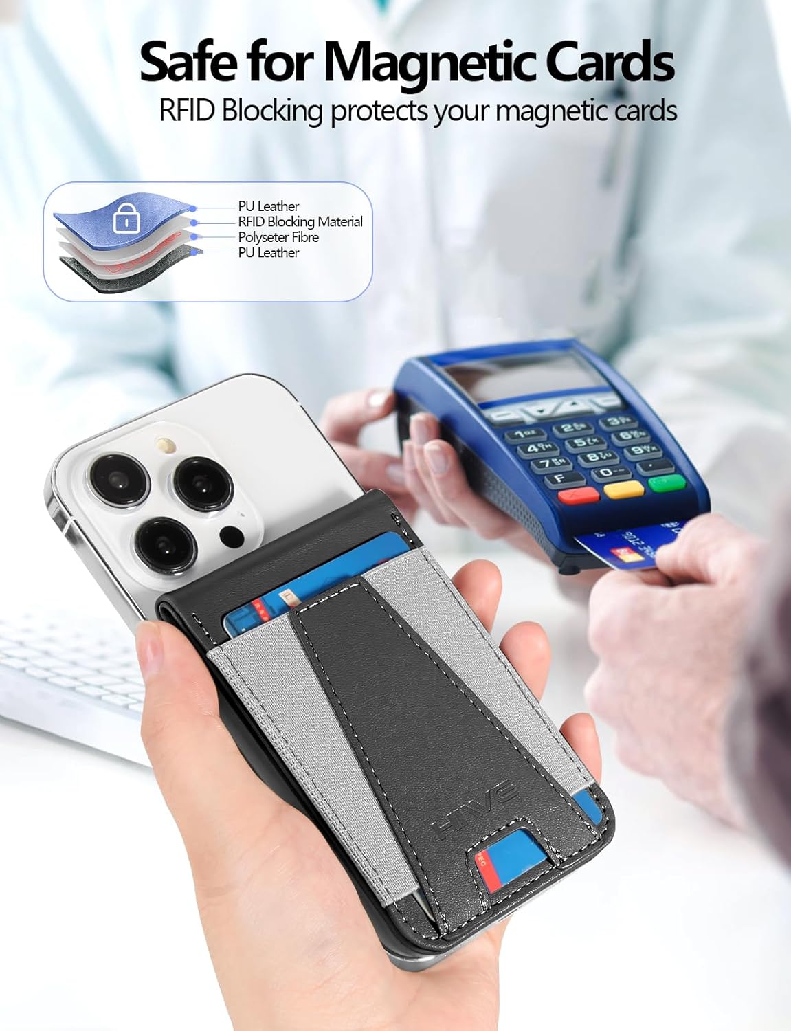 Cartera magnética para Apple Magsafe, diseñada para cartera MagSafe, cartera magnética de cuero Eiffel-Tower con soporte ajustable para iPhone 15