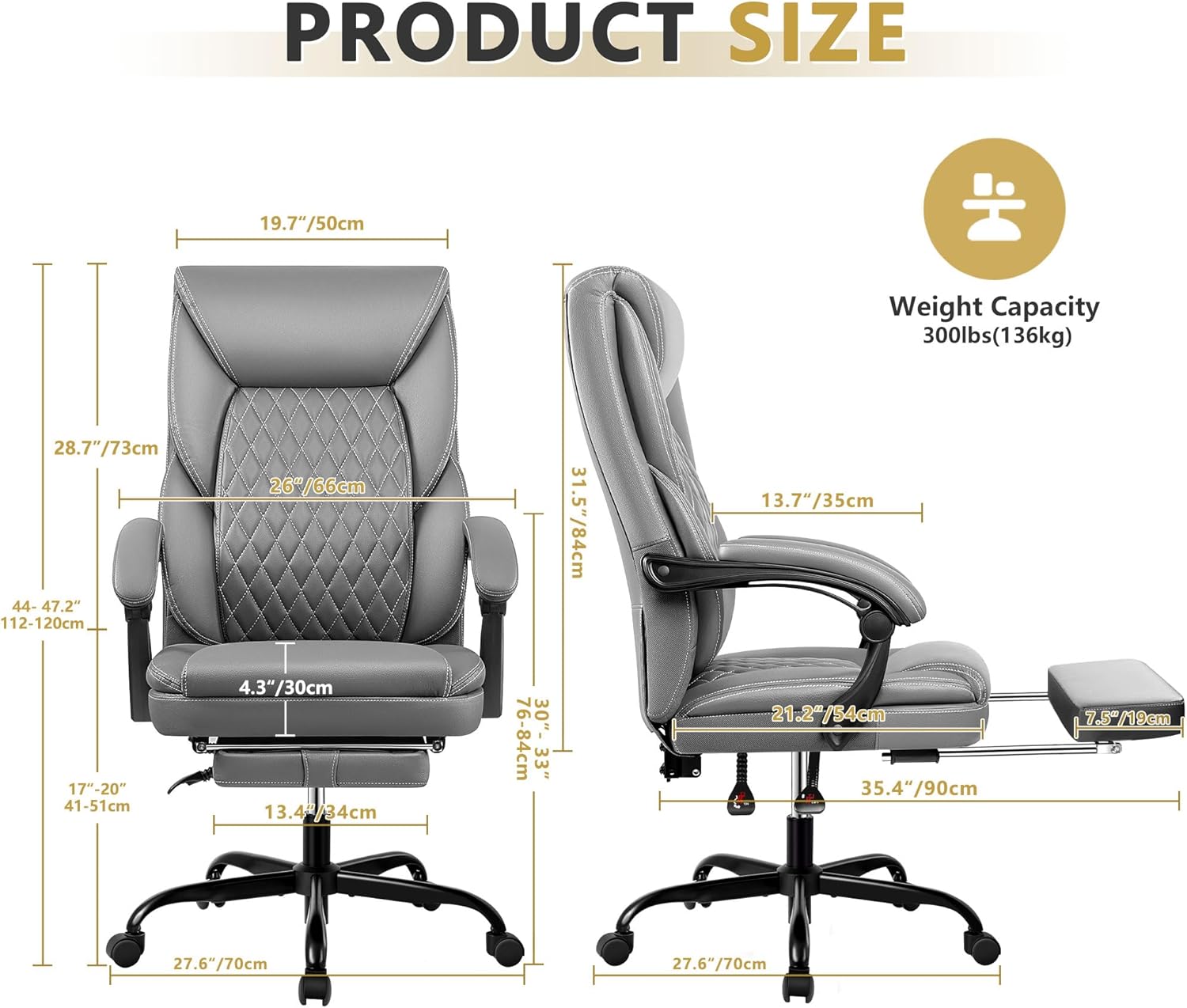 BestEra Silla de oficina, silla de oficina grande y alta, silla de oficina ejecutiva con reposapiés, silla de oficina ergonómica, sillas de