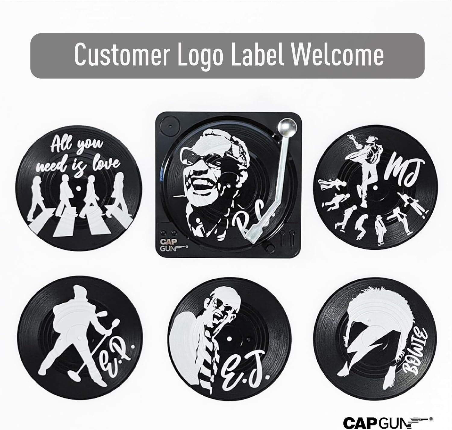 Divertidos posavasos retro para bebidas de café con soporte para reproductor de vinilo, juego de 6 posavasos únicos personalizados para inauguración