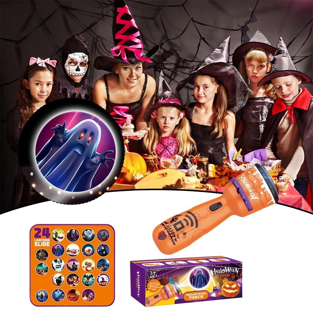 WSRRDRECVHi Proyector de linterna de Halloween para niños, proyector de diapositivas, luz de proyección de antorcha para dormir, juguetes educativos