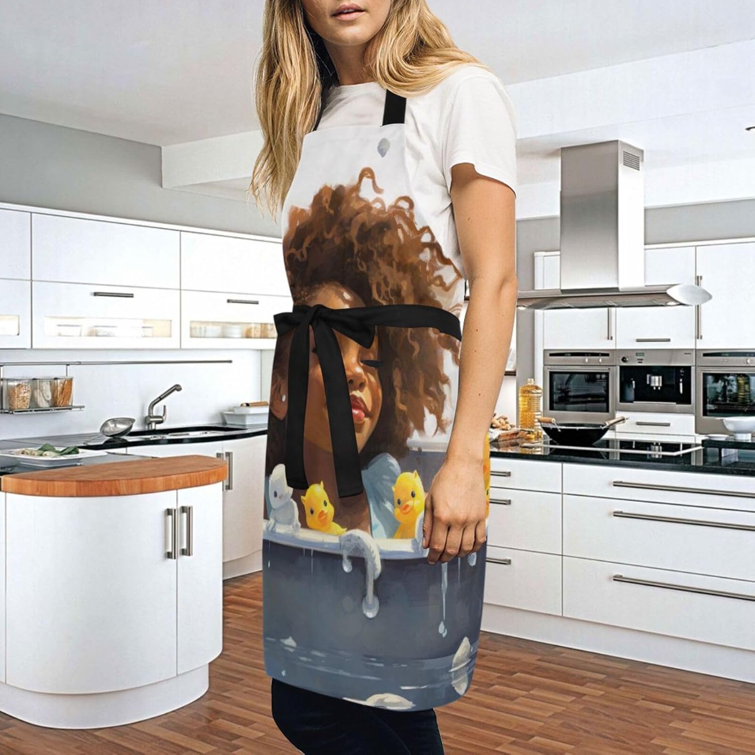 RPLIFE a Girl Laying into a Jacuzzi of Duckies – Delantal de cocina para mujer, bolsillos de delantal, delantal impermeable para cocinar, delantal