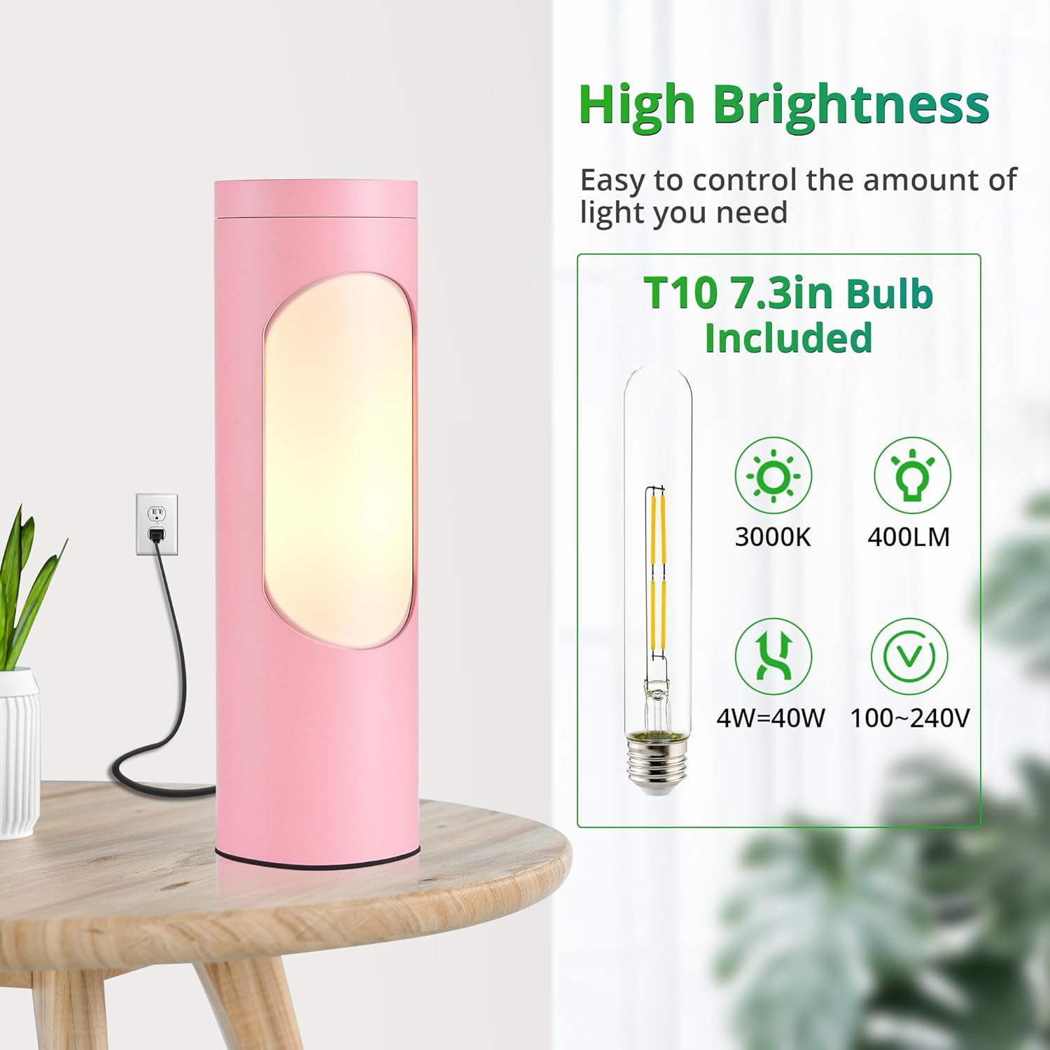 LEDIARY Lámpara Shabbos, lámpara kosher rosa para Shabat, lámparas de mesa y luz nocturna para sala de estar, dormitorio, bombilla T10 incluida (4W