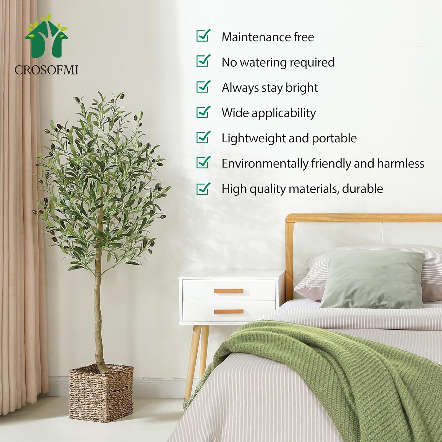 Crosofmi – Olivo artificial en maceta, 4 pies de alto, árbol de seda, planta topiaria, moderna, perfecto para interiores, decoración, exterior,