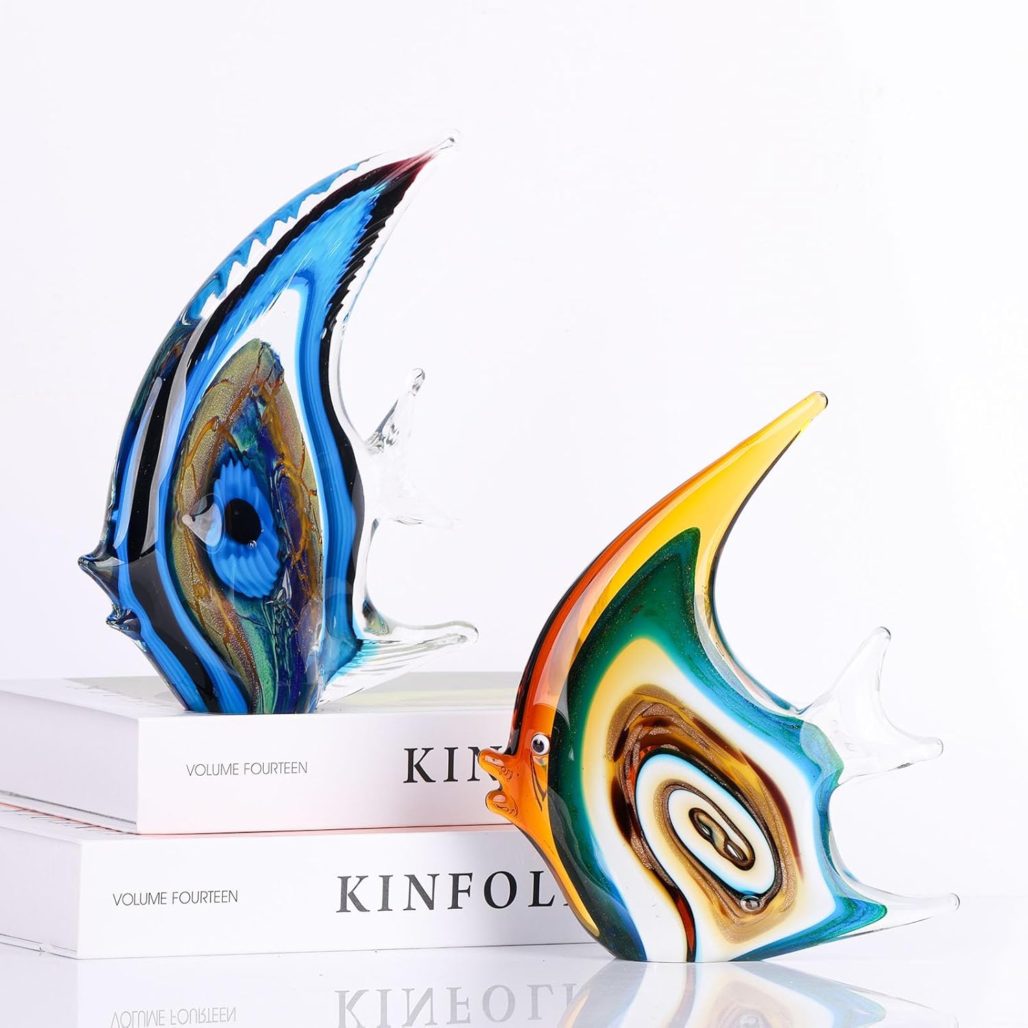 XMGZQ lown Estatua de peces coloridos de cristal, decoración de cristal azul, arte moderno de cristal decorativo de pescado, en estante, oficina,